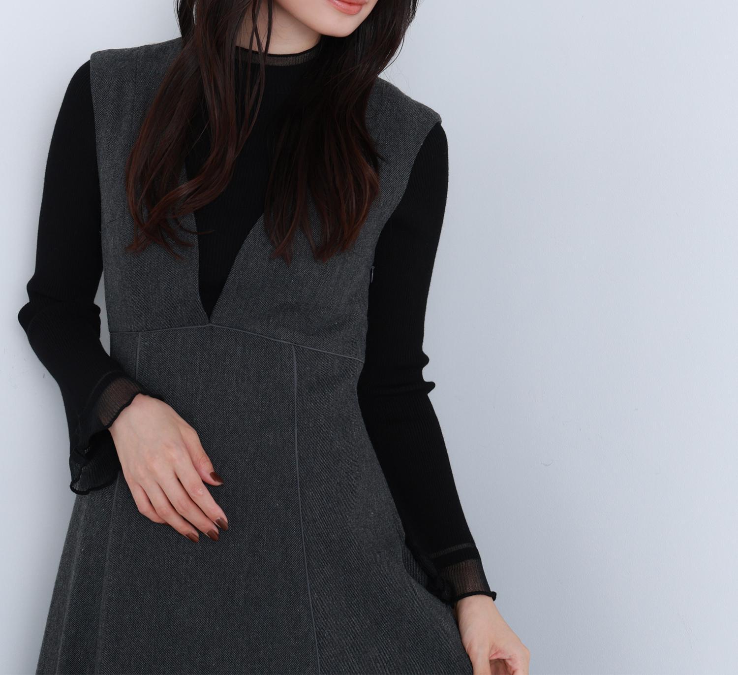 “さりげな”シアースリーブニット ブラック