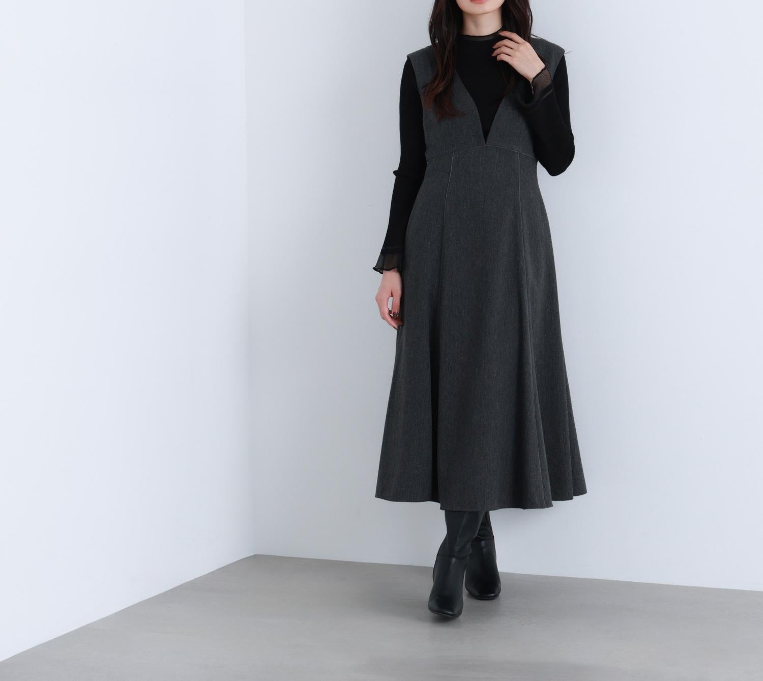 “さりげな”シアースリーブニット ブラック