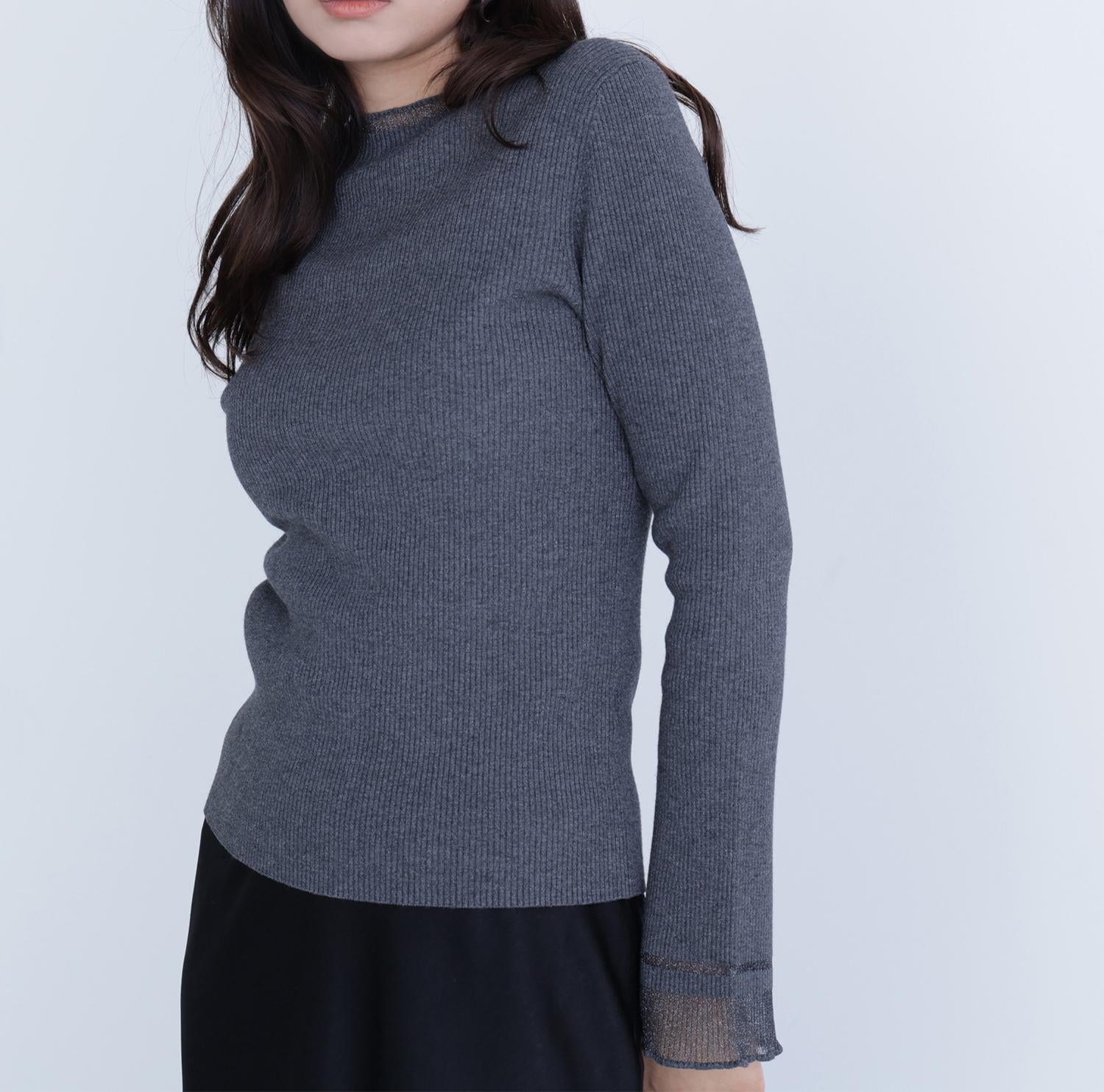 “さりげな”シアースリーブニット チャコール1