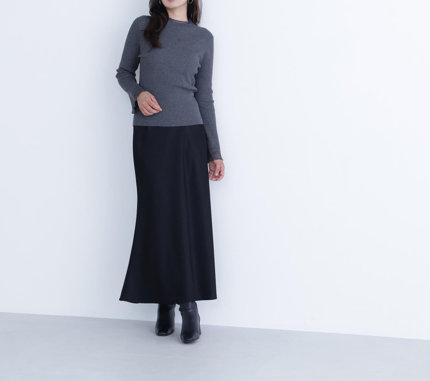 “さりげな”シアースリーブニット チャコール1