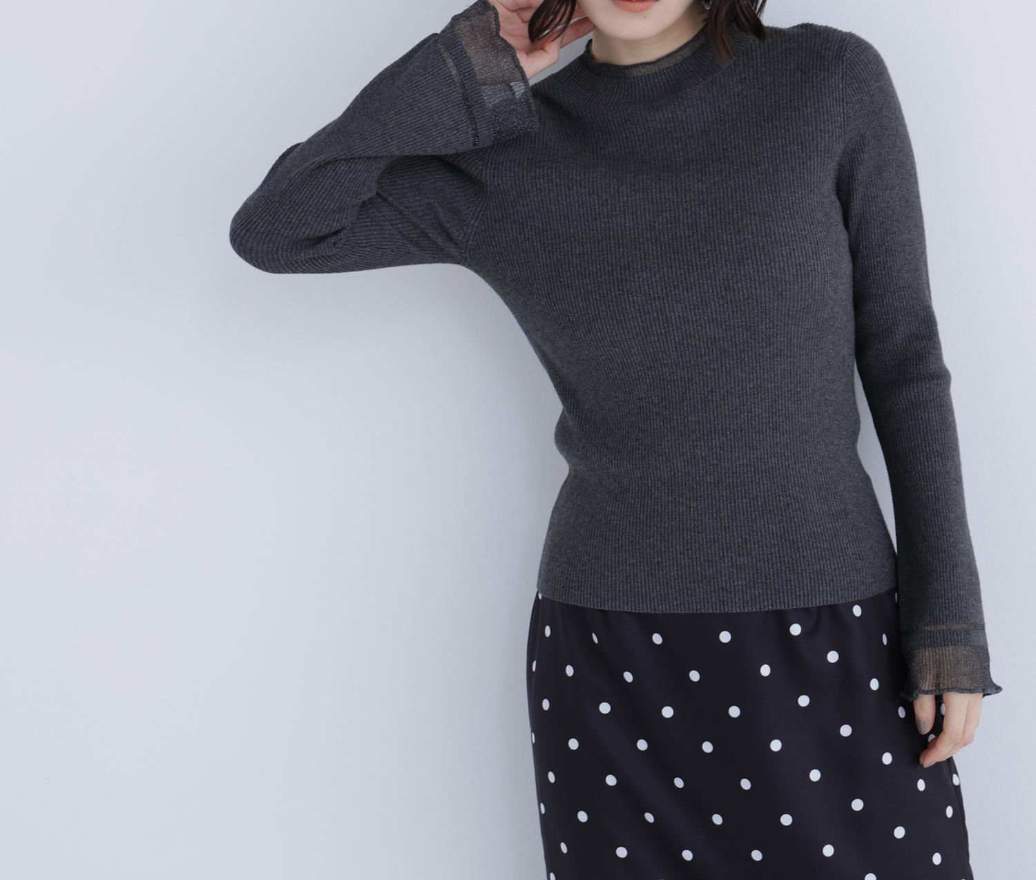 “さりげな”シアースリーブニット チャコール1