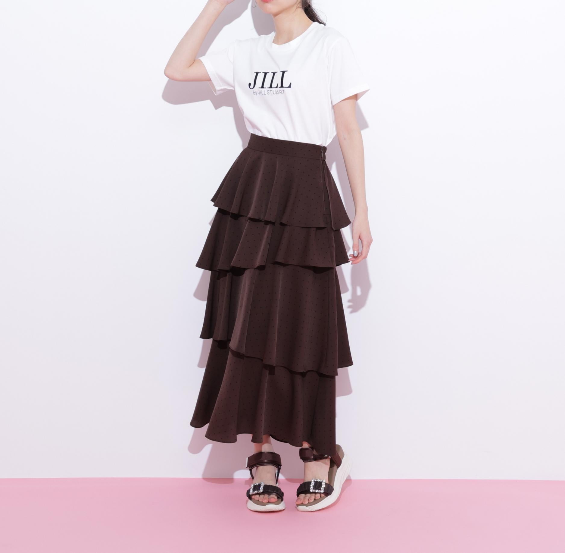 アシメティアードロングスカート ブラウンドット1