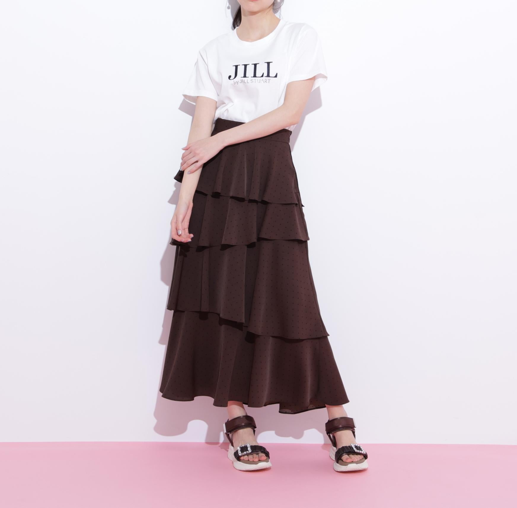 アシメティアードロングスカート ブラウンドット1