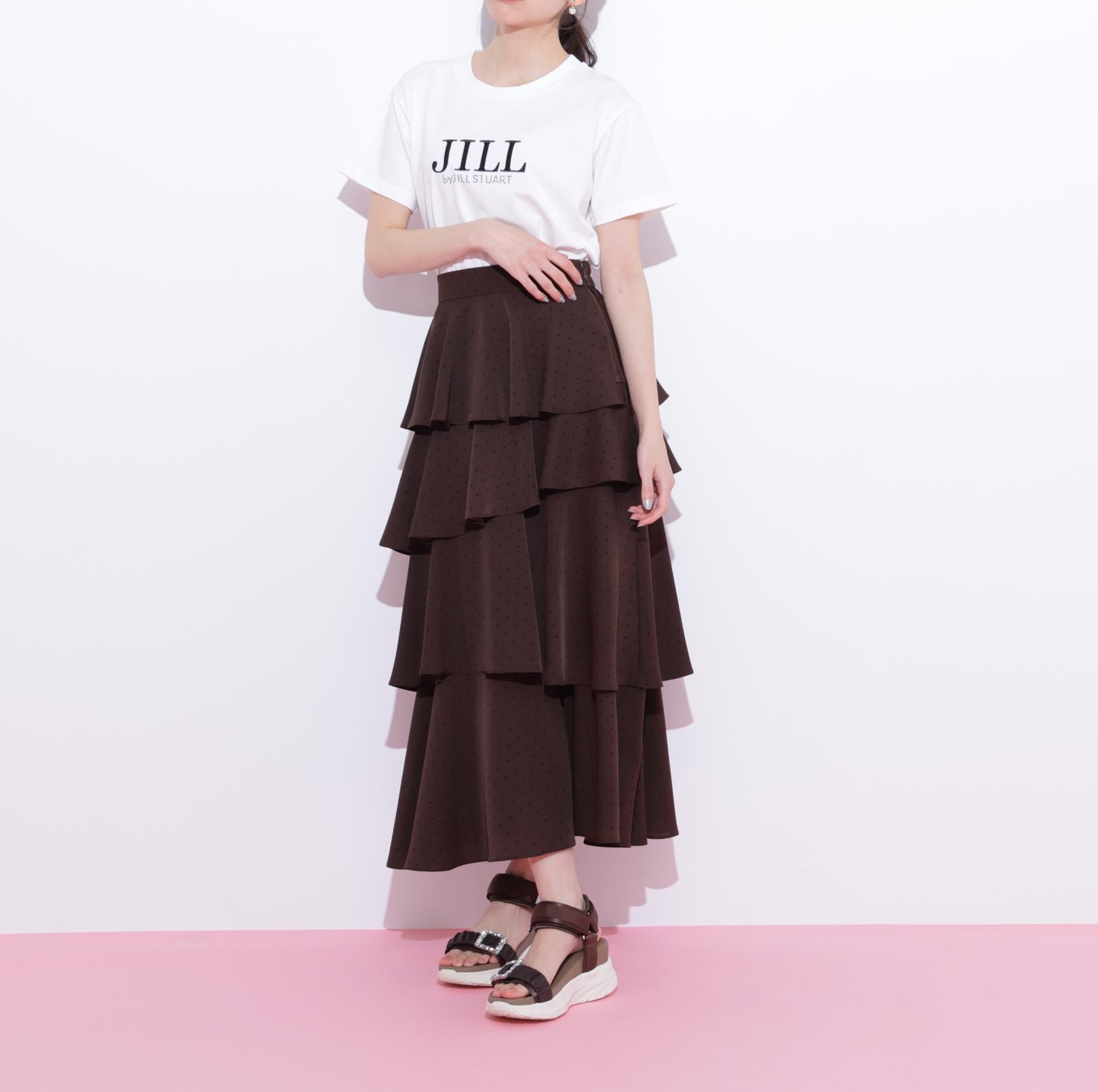 アシメティアードロングスカート ブラウンドット1