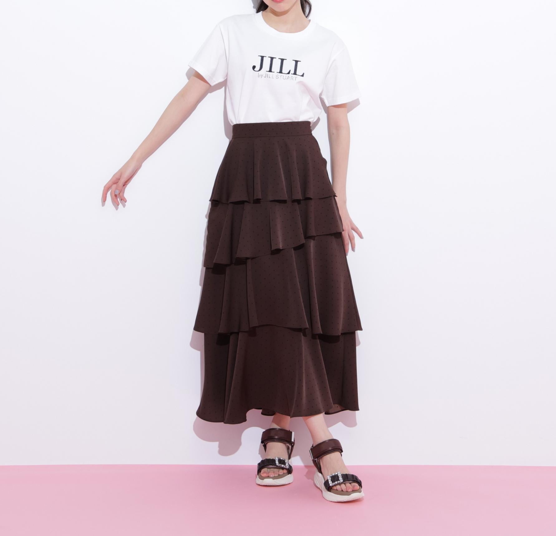 アシメティアードロングスカート ブラウンドット1