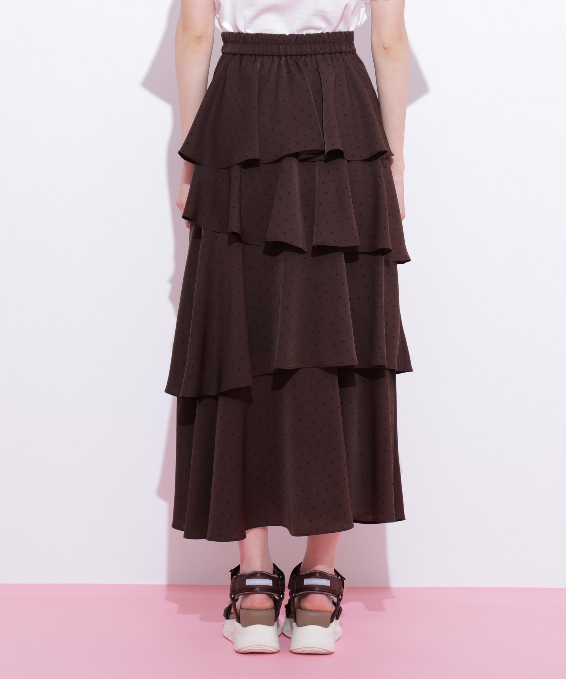 アシメティアードロングスカート ブラウンドット1