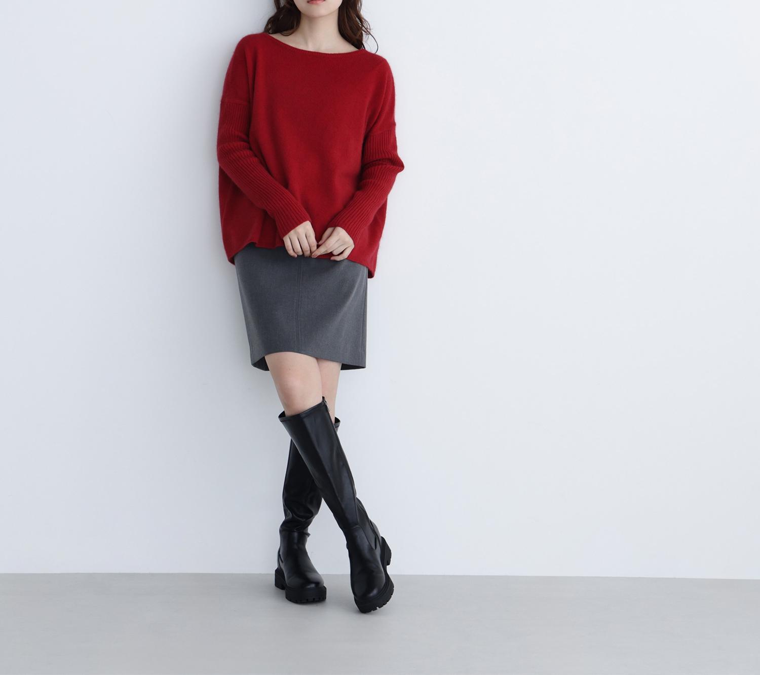 ウールブレンドヘアリーニット レッド