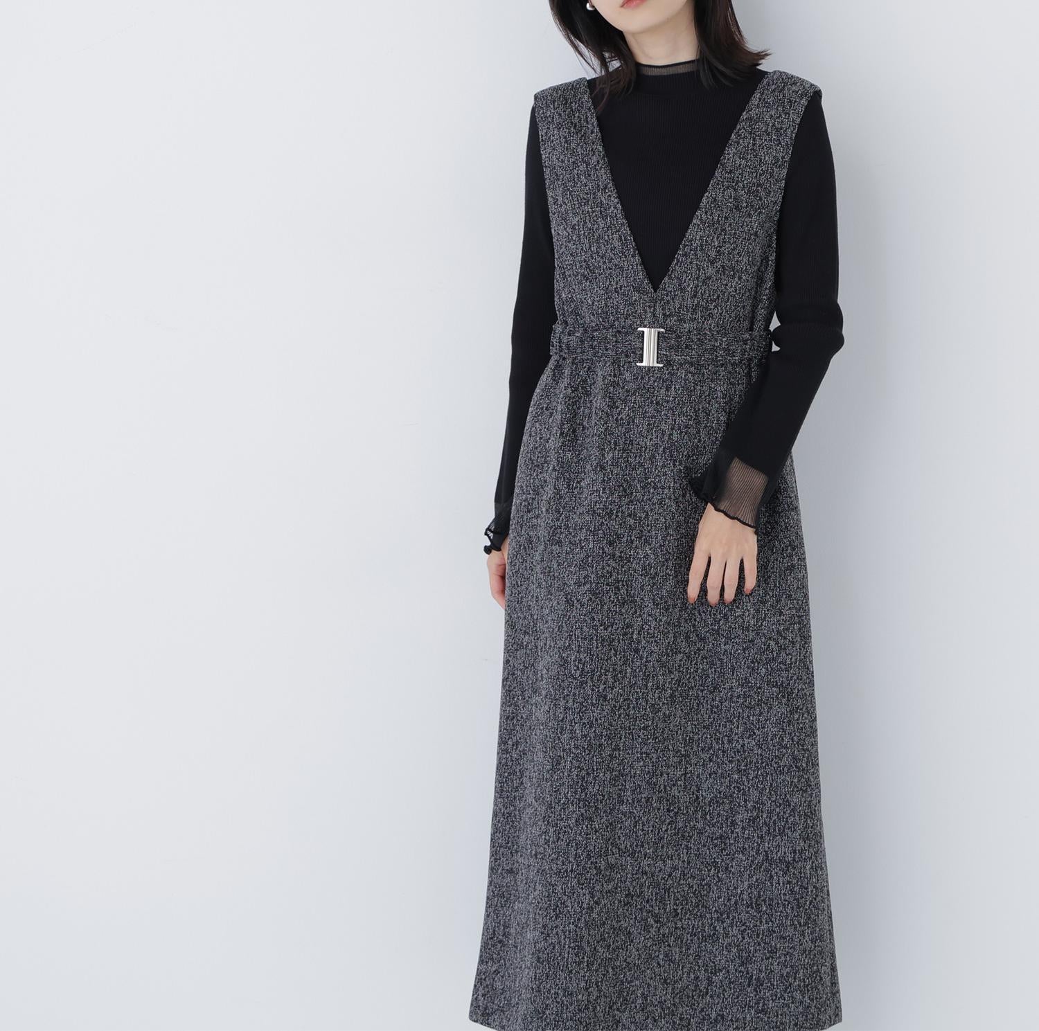 ベルト付Vネックジャンスカ ブラックベース2