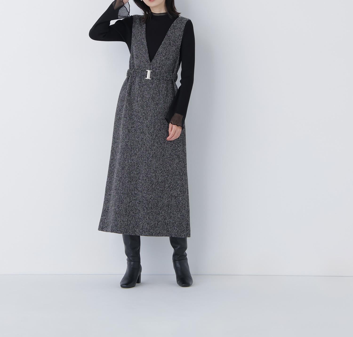 ベルト付Vネックジャンスカ ブラックベース2