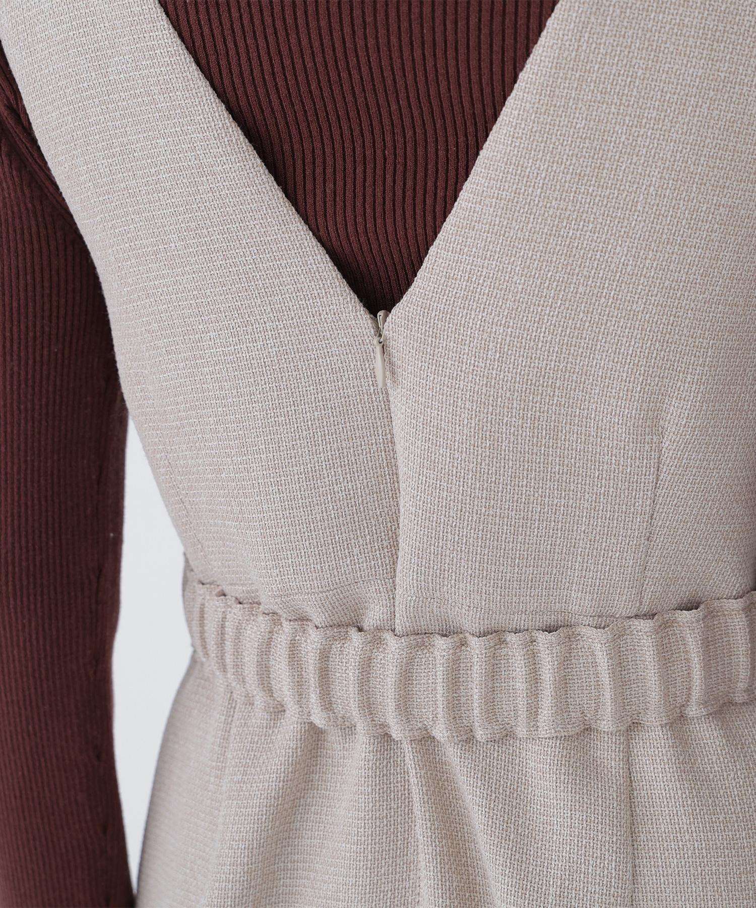 ベルト付Vネックジャンスカ ベージュベース2