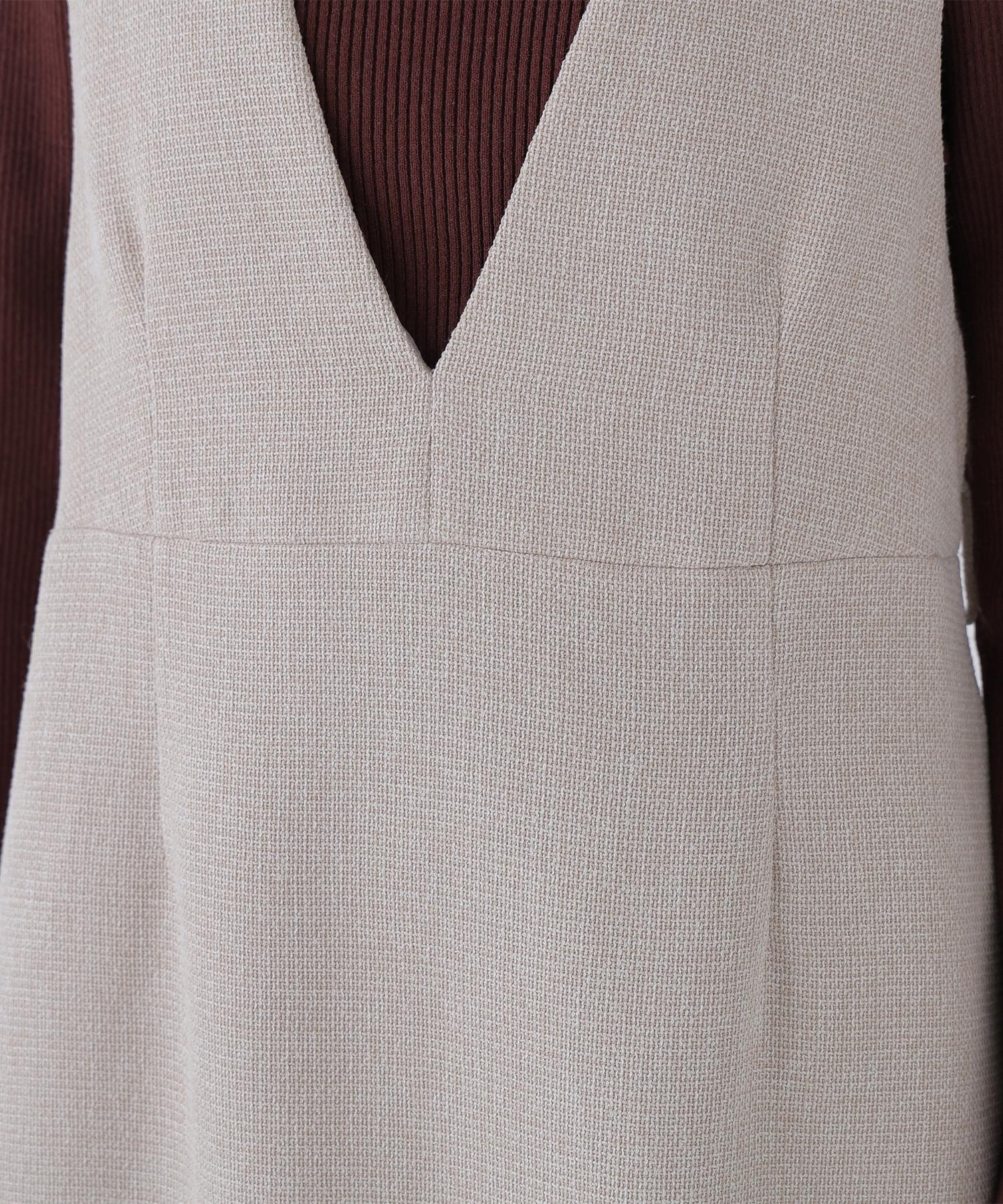 ベルト付Vネックジャンスカ ベージュベース2