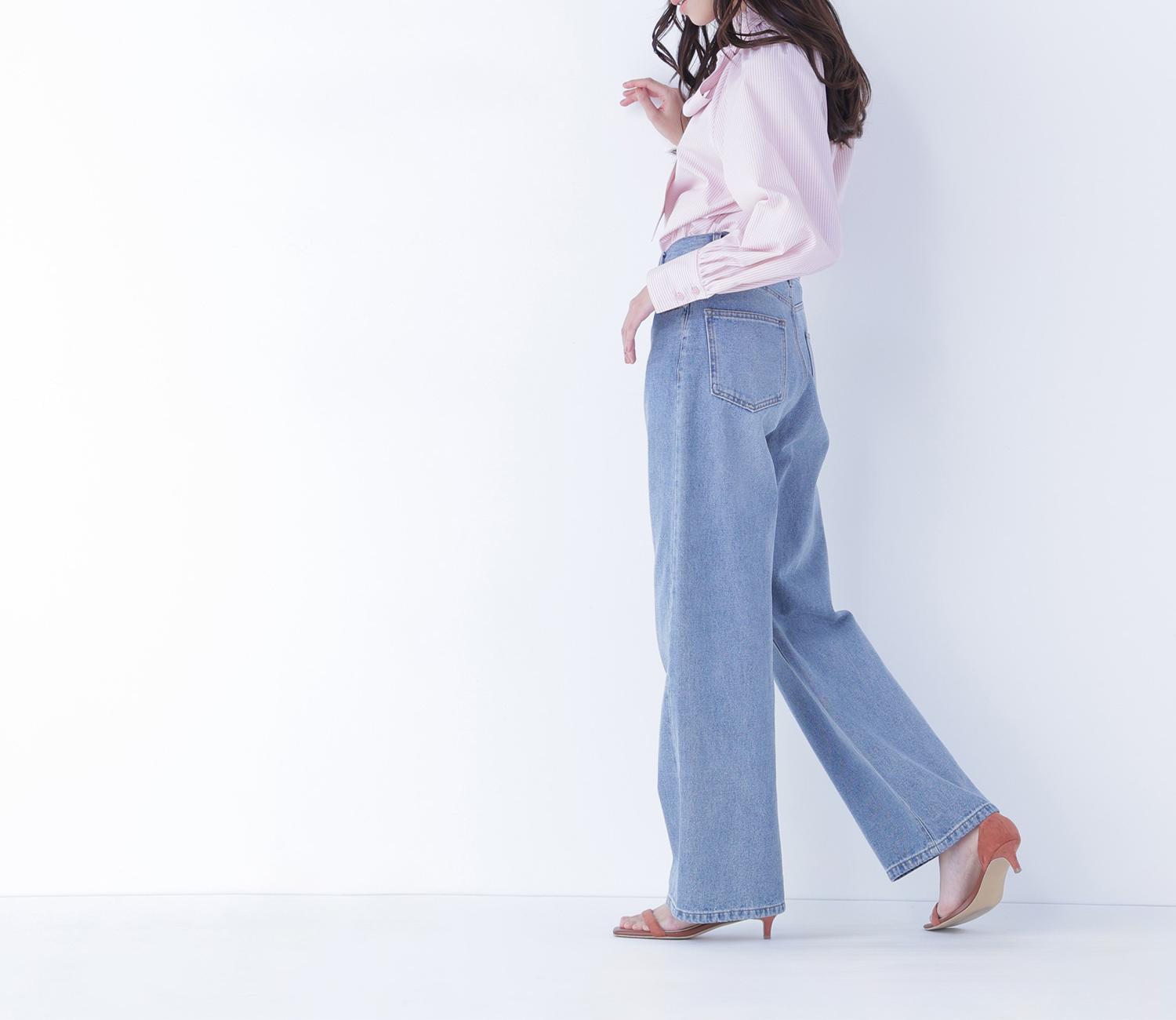 ハイネックリボンボウブラウス ピンクストライプ2