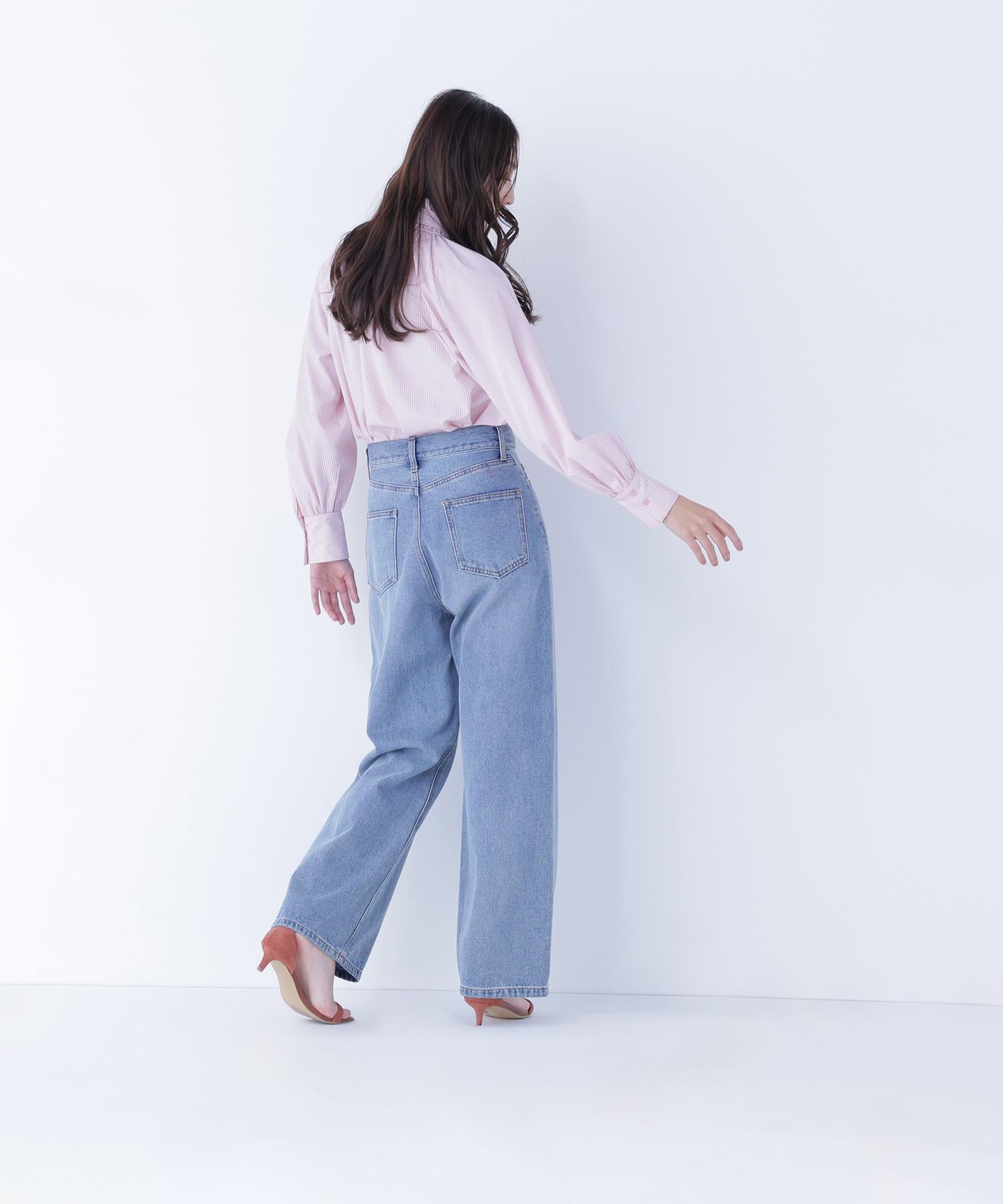 ハイネックリボンボウブラウス ピンクストライプ2