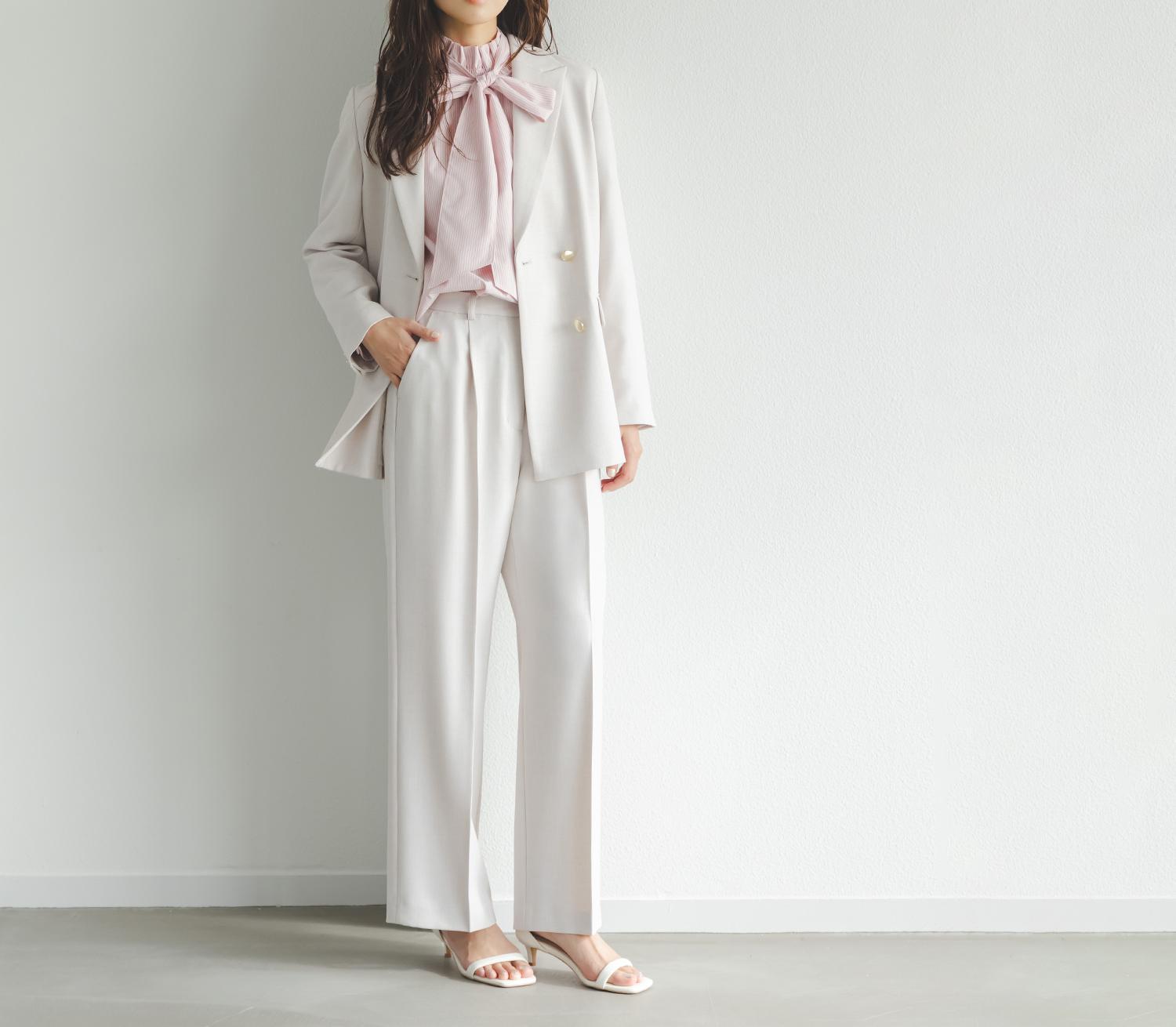 ハイネックリボンボウブラウス ピンクストライプ2