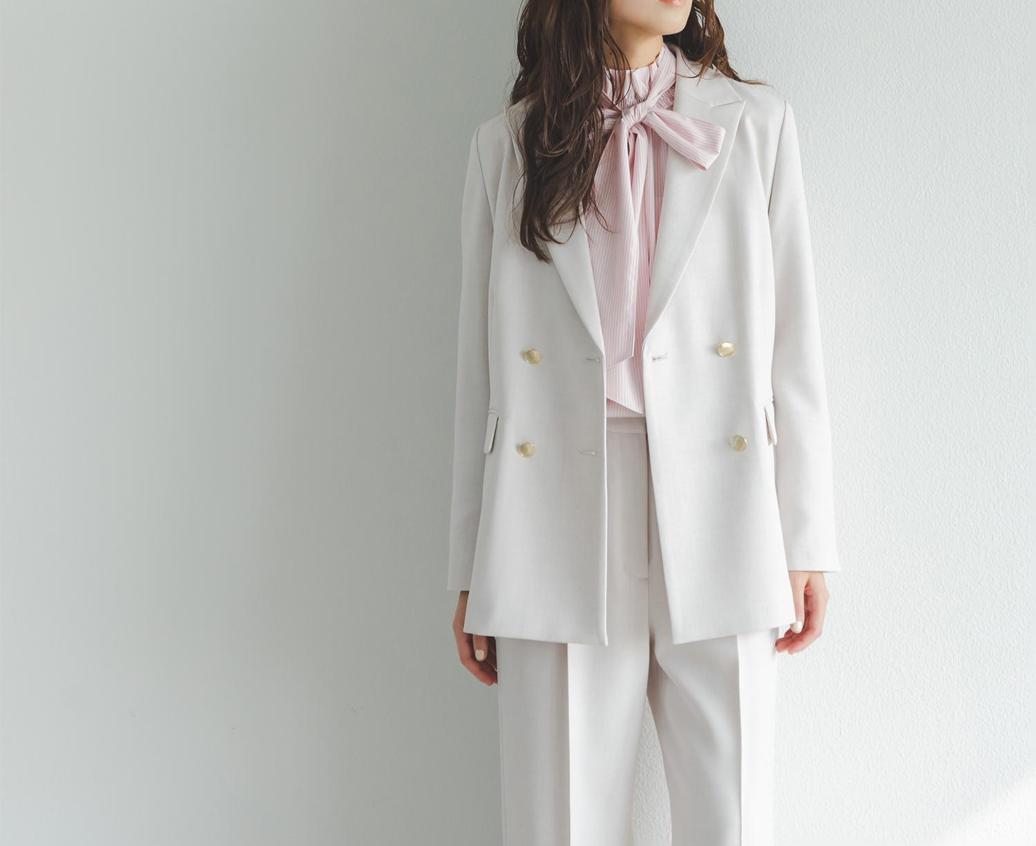 ハイネックリボンボウブラウス ピンクストライプ2