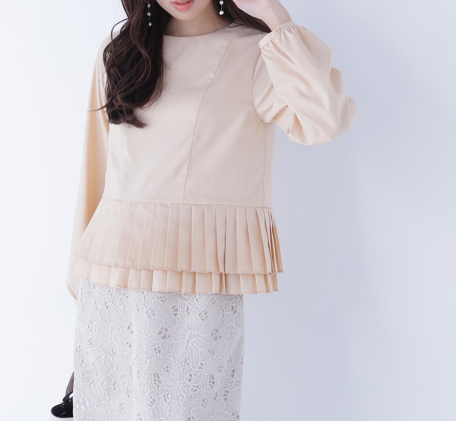 プリーツヘムブラウス ペールアプリコット