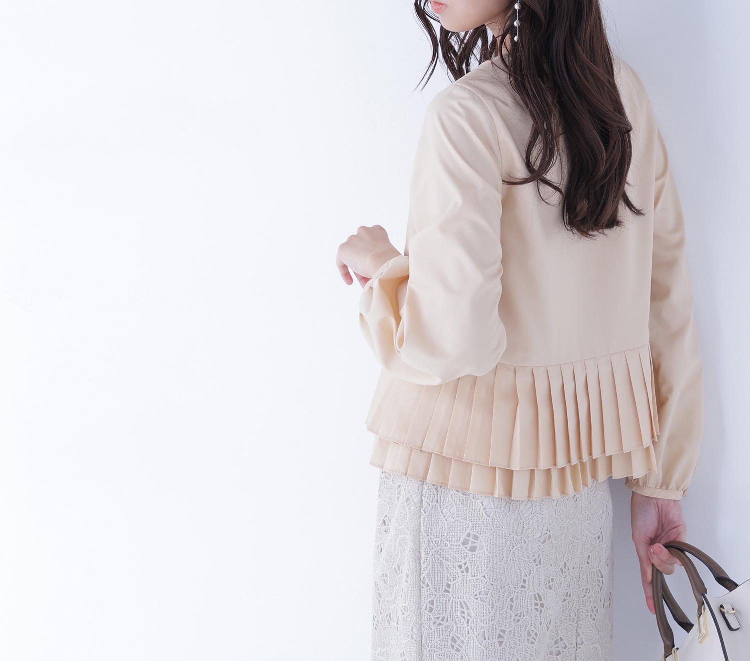 プリーツヘムブラウス ペールアプリコット