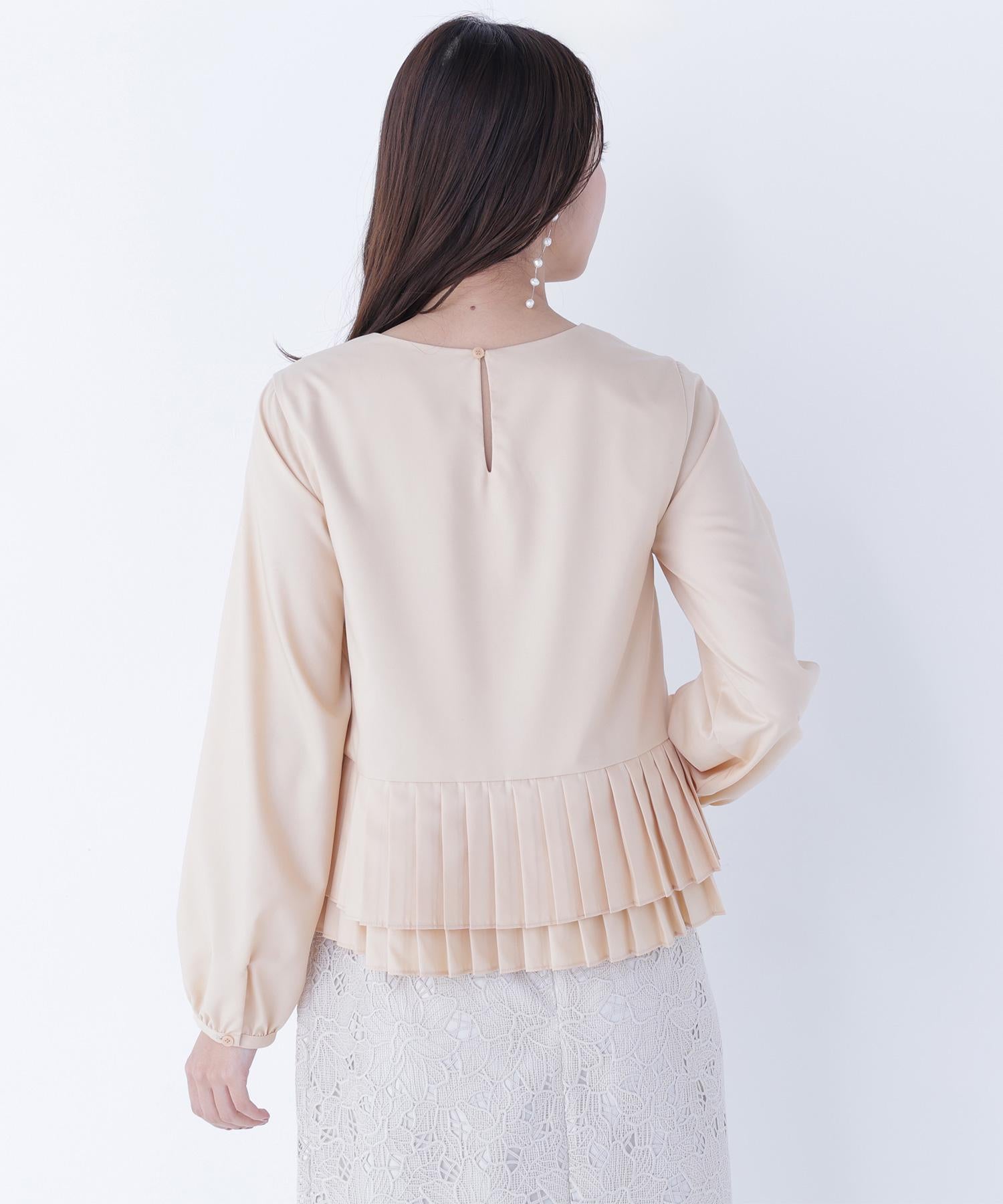 プリーツヘムブラウス ペールアプリコット