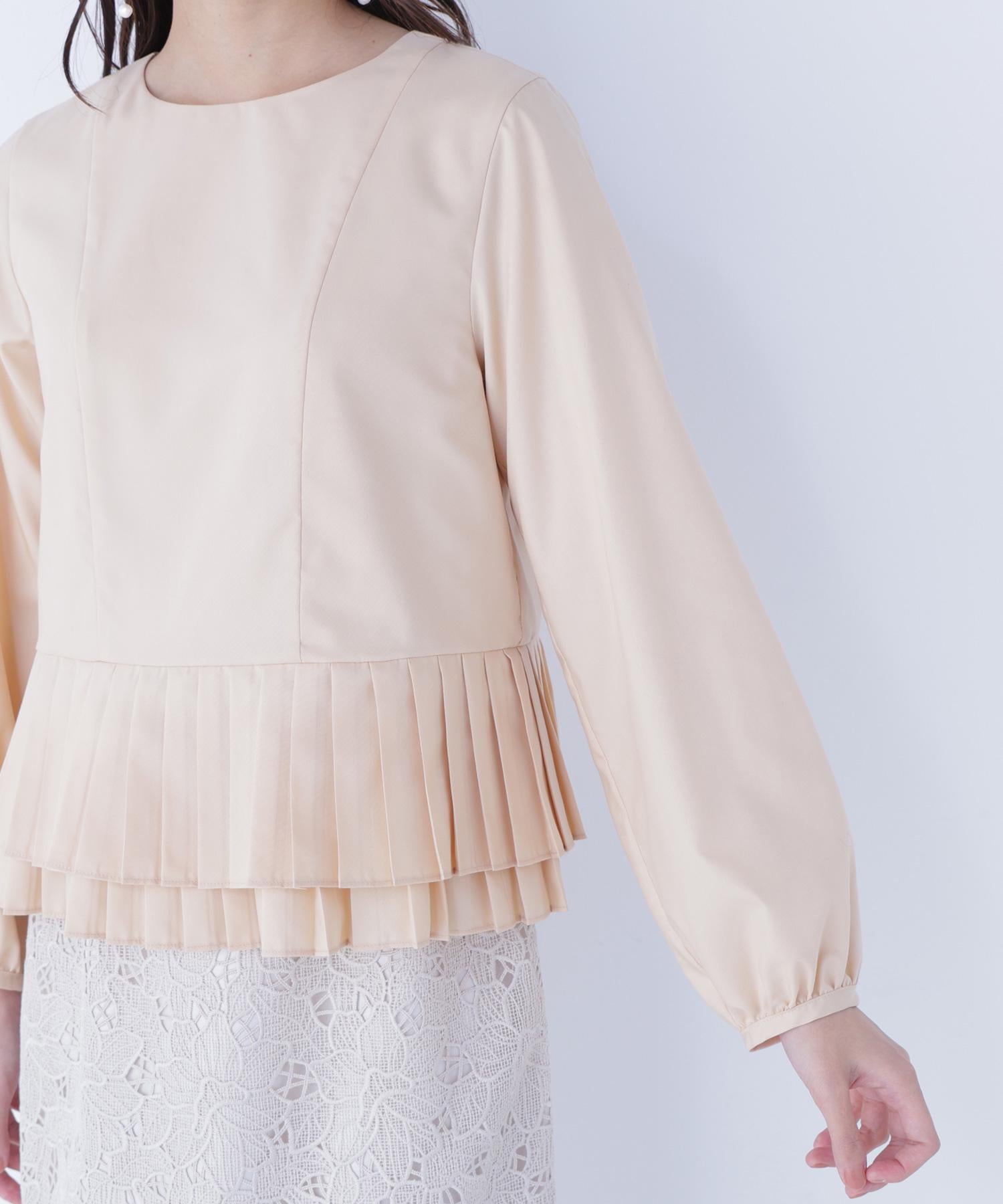 プリーツヘムブラウス ペールアプリコット