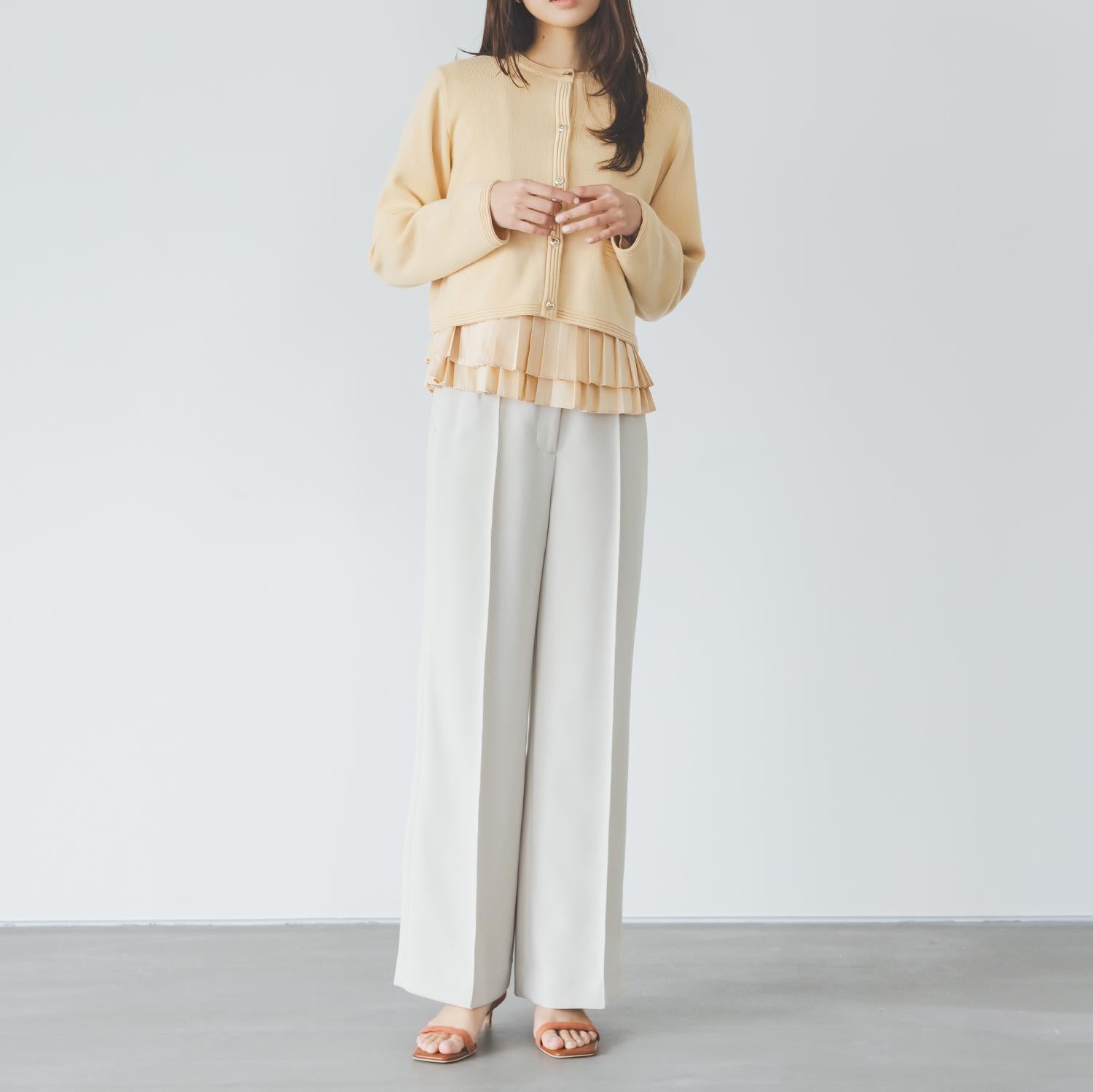 プリーツヘムブラウス ペールアプリコット