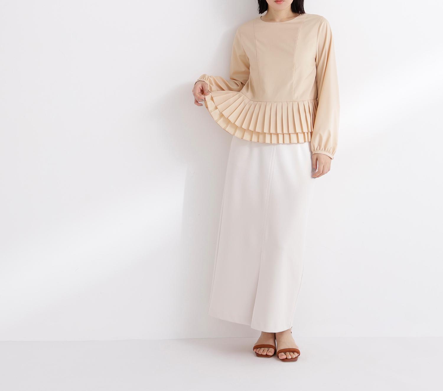 プリーツヘムブラウス ペールアプリコット