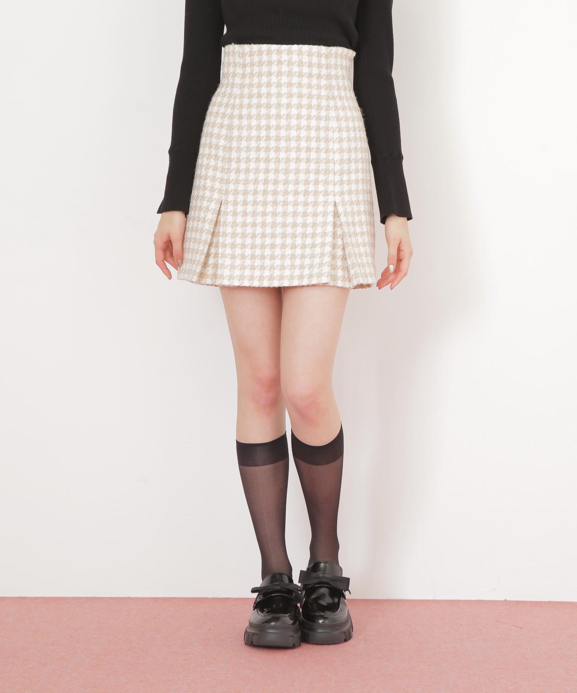 千鳥ツイードタイトミニスカート ベージュ1