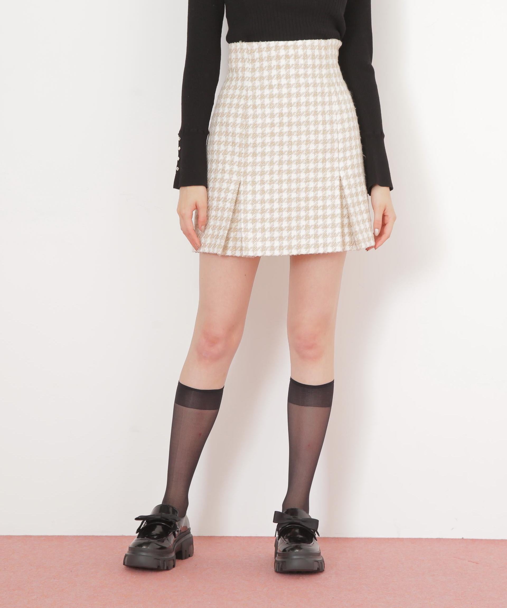 千鳥ツイードタイトミニスカート ベージュ1