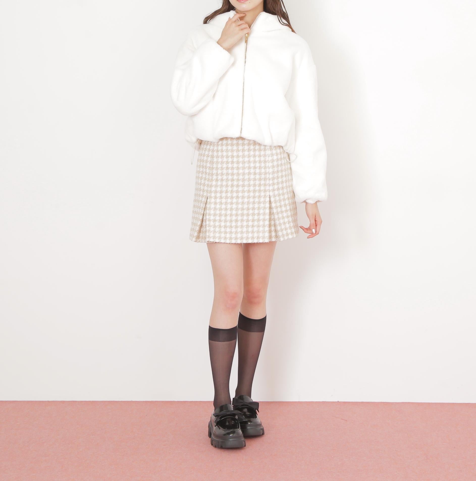 千鳥ツイードタイトミニスカート ベージュ1