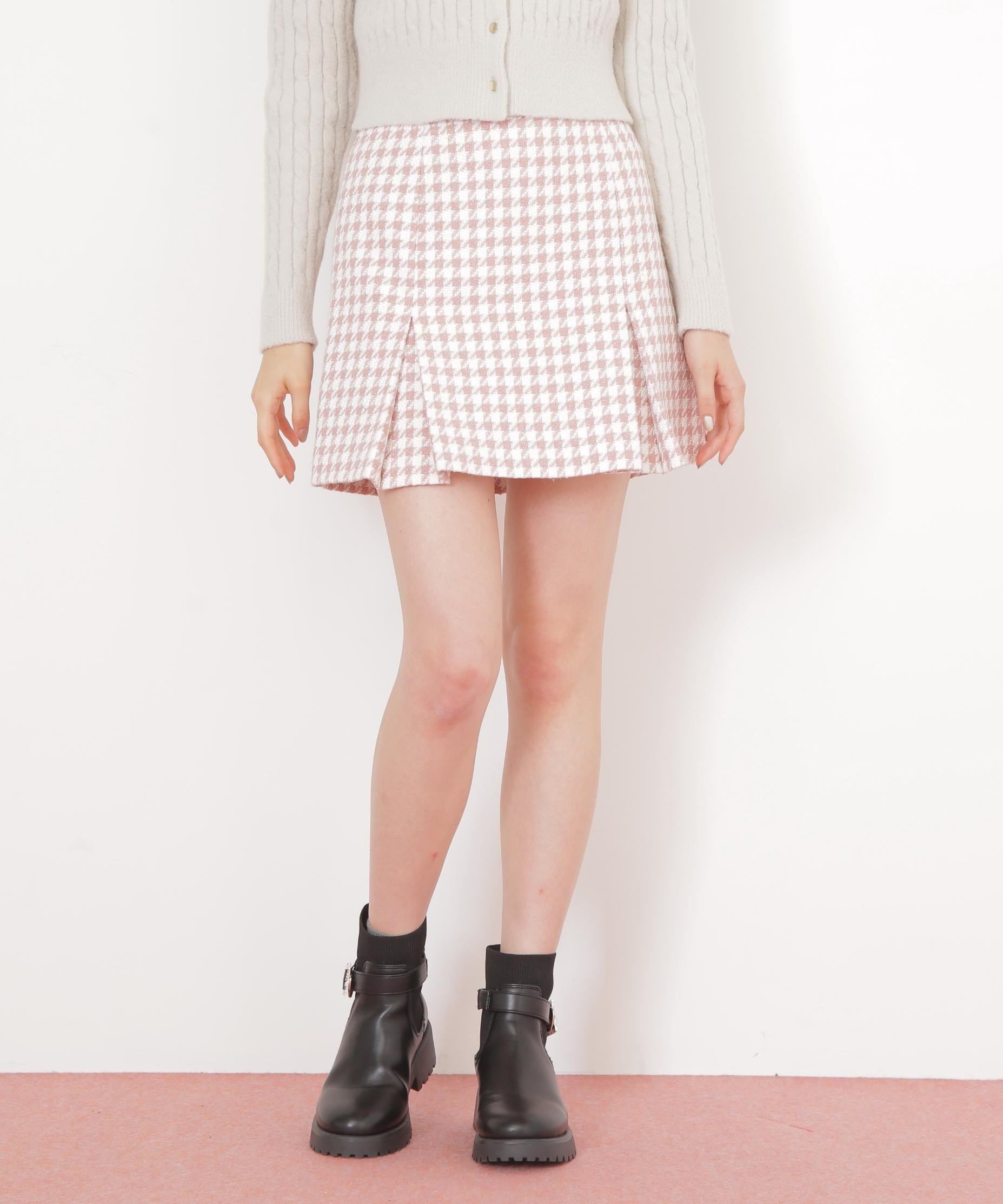 千鳥ツイードタイトミニスカート ピンク1