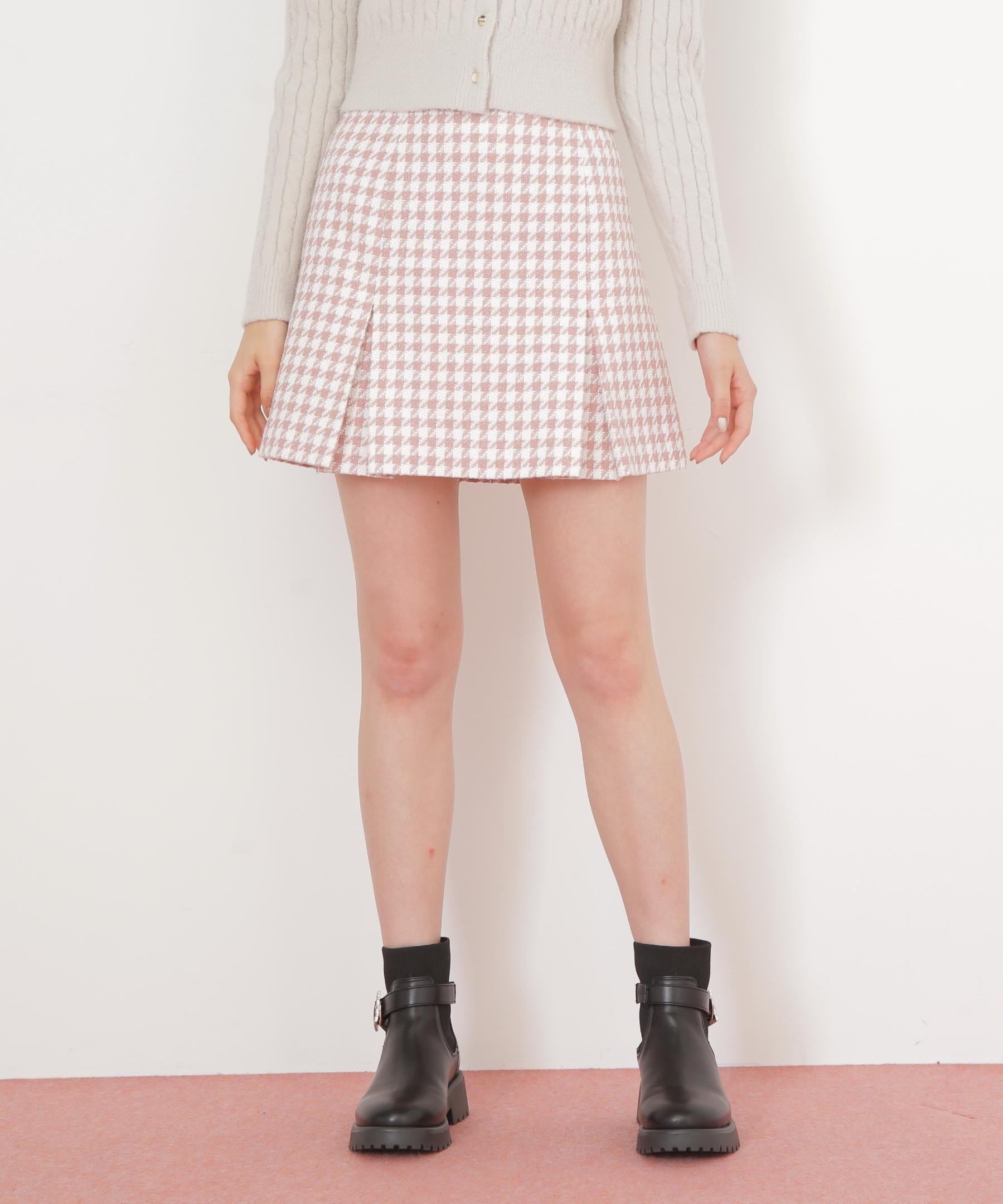 千鳥ツイードタイトミニスカート ピンク1