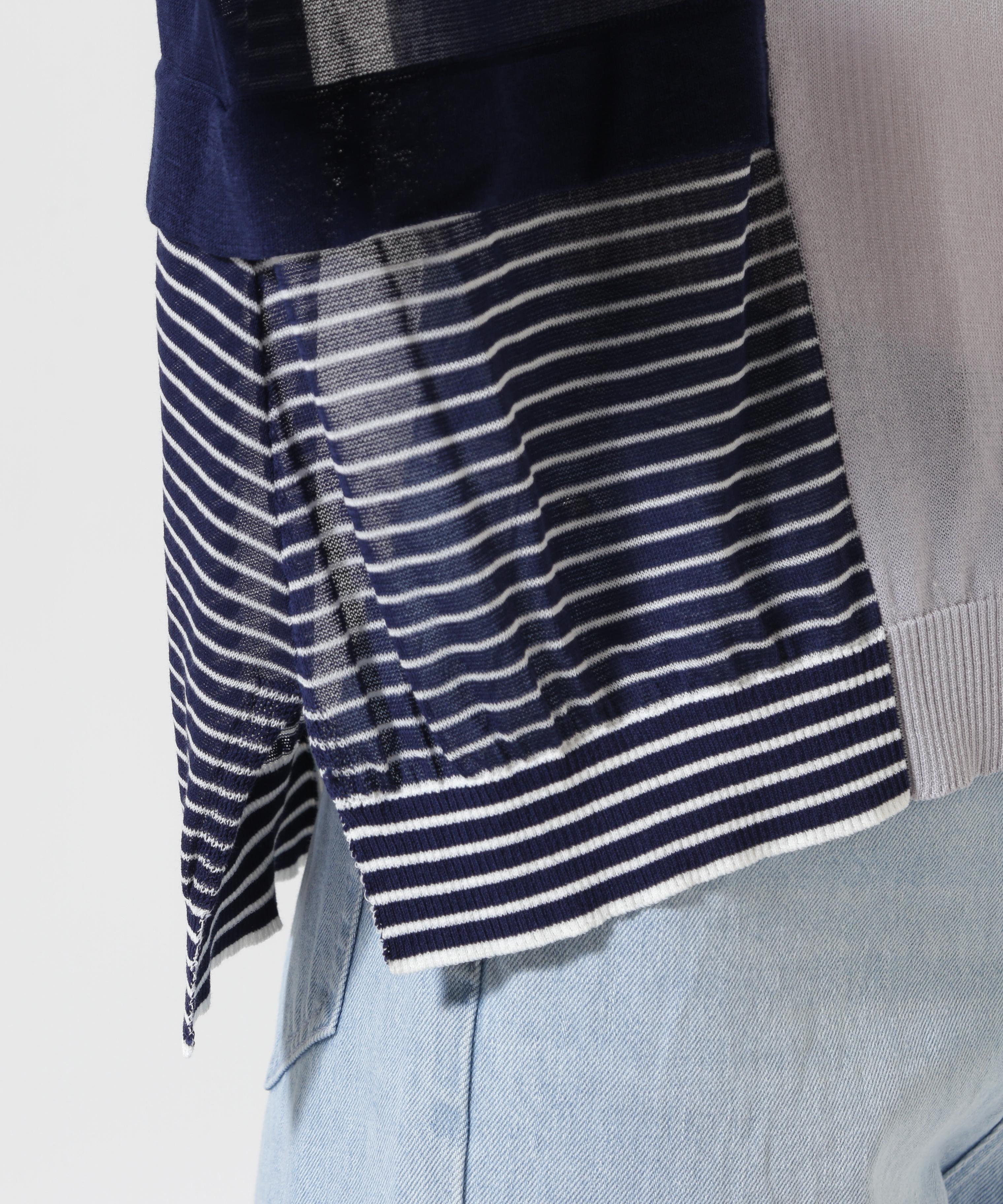 AULA AILA/アウラアイラ/別注 COLOR BLOCK SHEER KNIT CARDIGAN サックス1