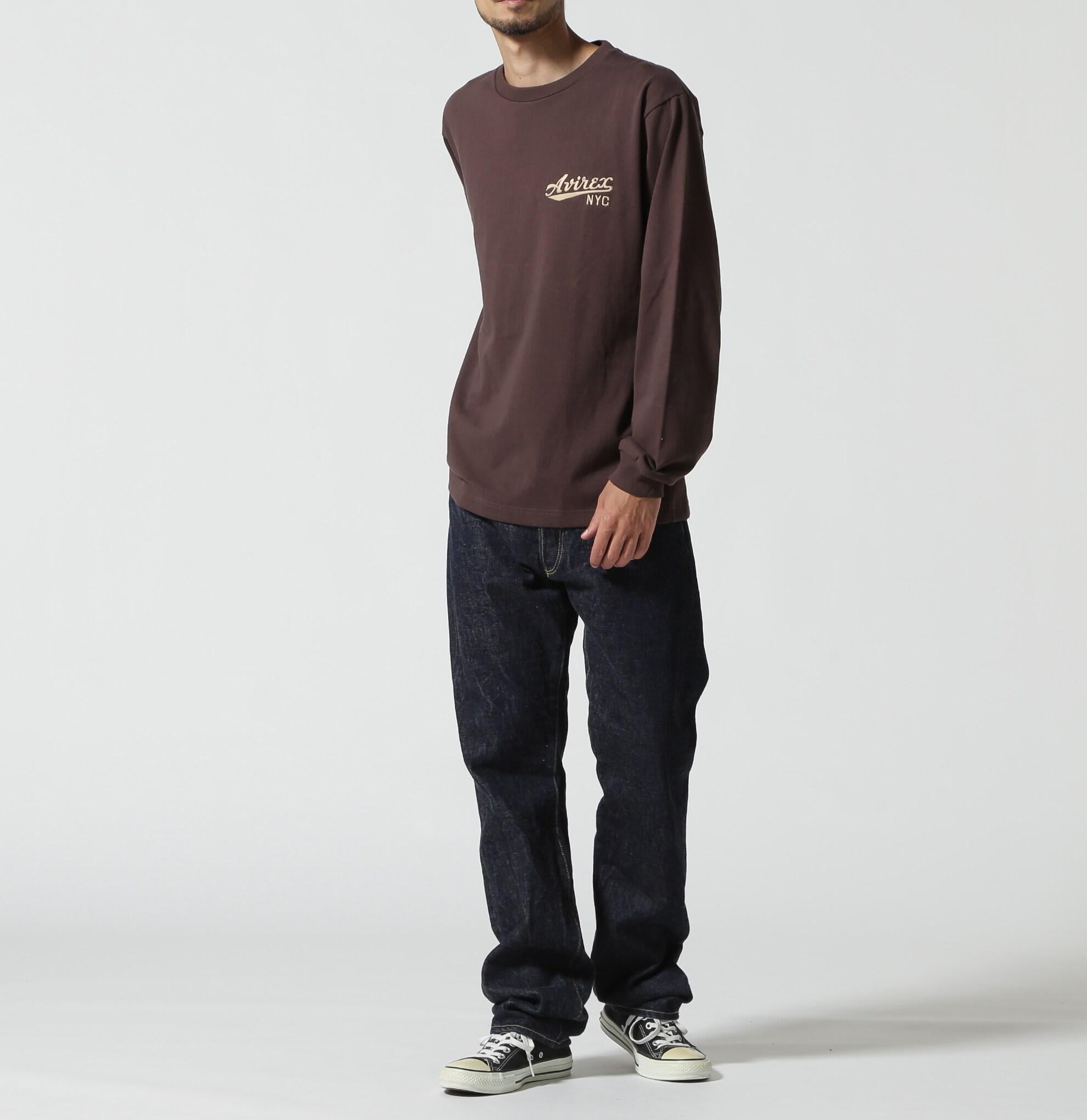 《WER&DEPOT限定》AME>ICAN FLAGS L/S T-SHI>T / アメリカン フラッグス 長袖 Tシャツ / AVI>EX ダークブラウン3