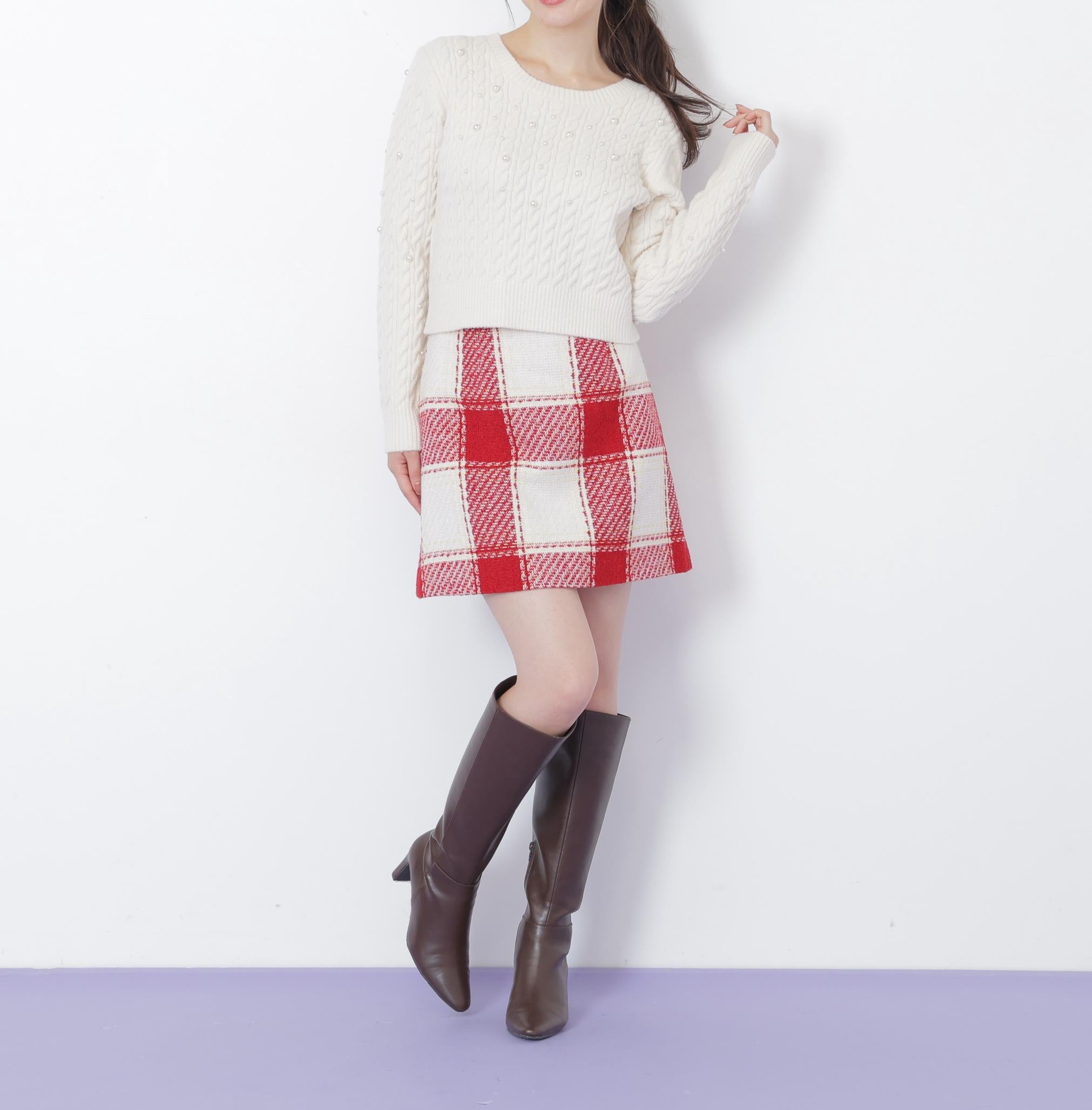 ロービングチェックミニスカート レッド1