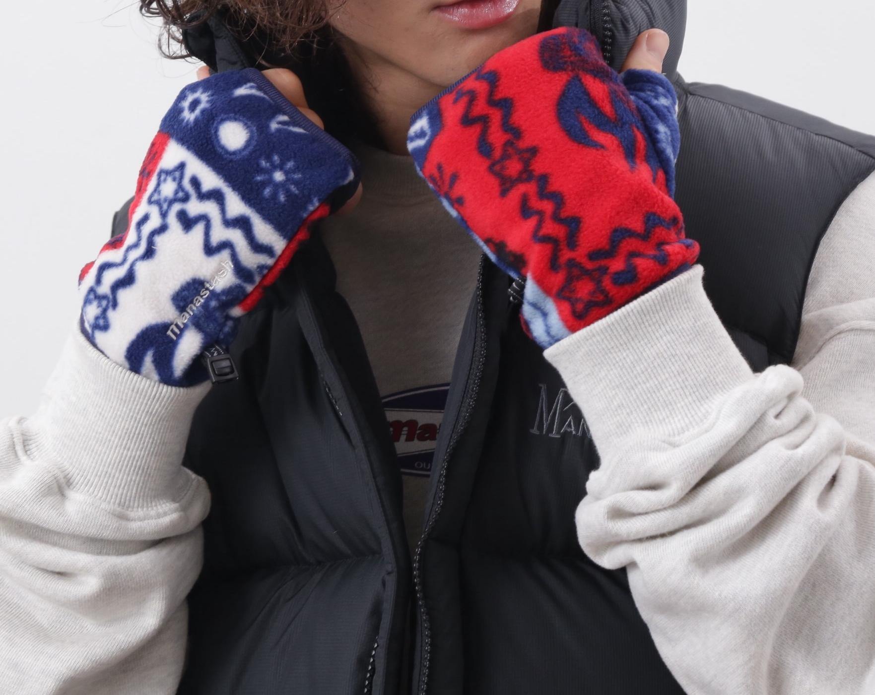 MANASTASH/マナスタッシュ/RANDANA FINGE>LESS GLOVES ネイビー