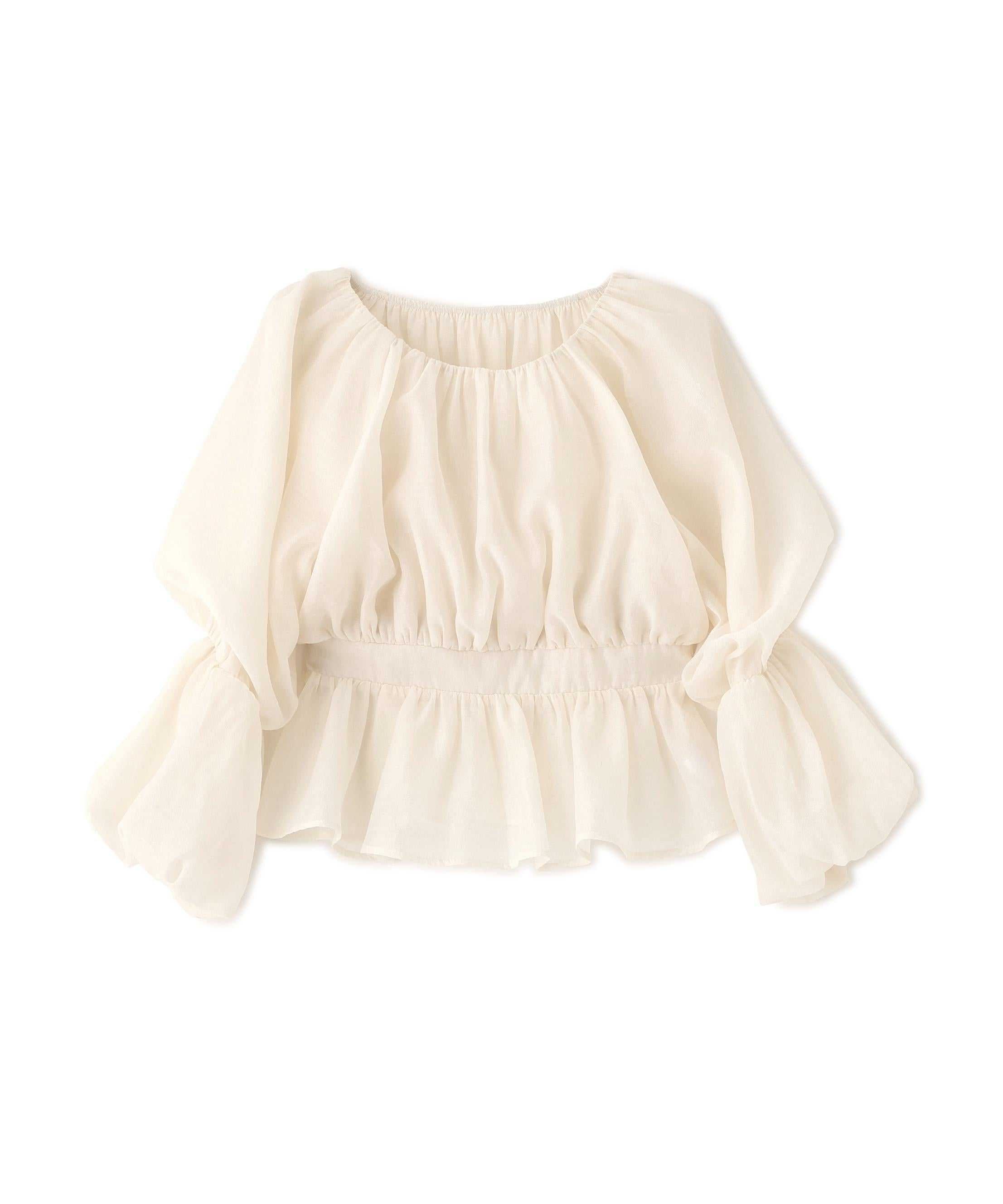 シアーギャザーペプラムブラウス オフホワイト1