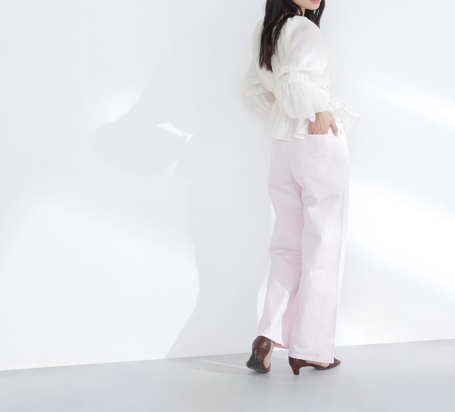 シアーギャザーペプラムブラウス オフホワイト1