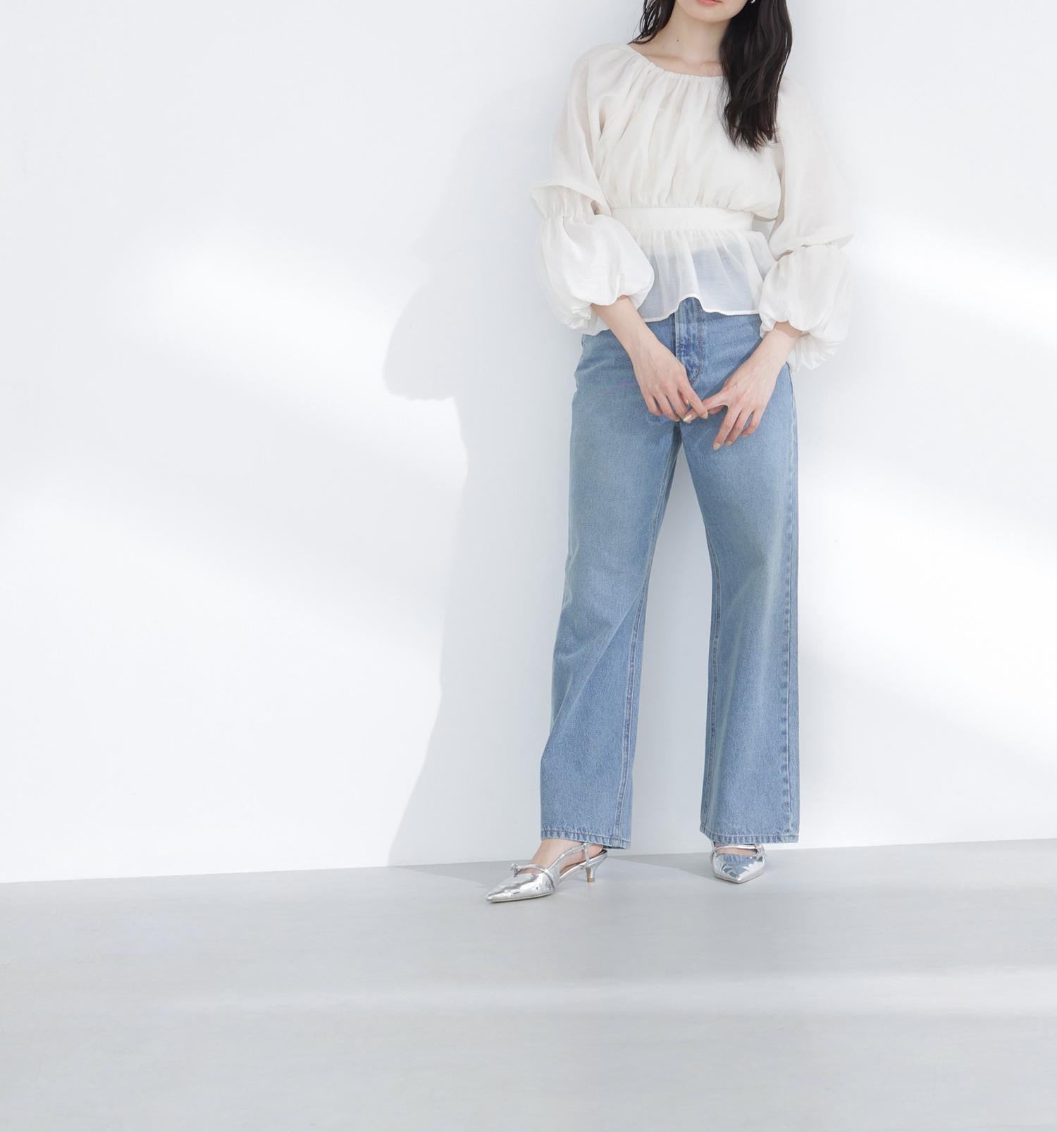 シアーギャザーペプラムブラウス オフホワイト1