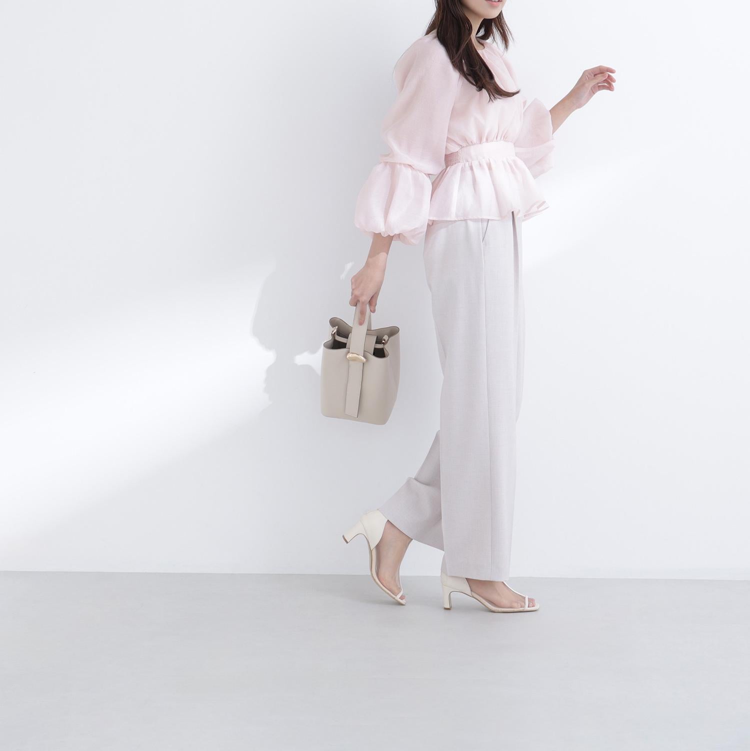 シアーギャザーペプラムブラウス ピンク