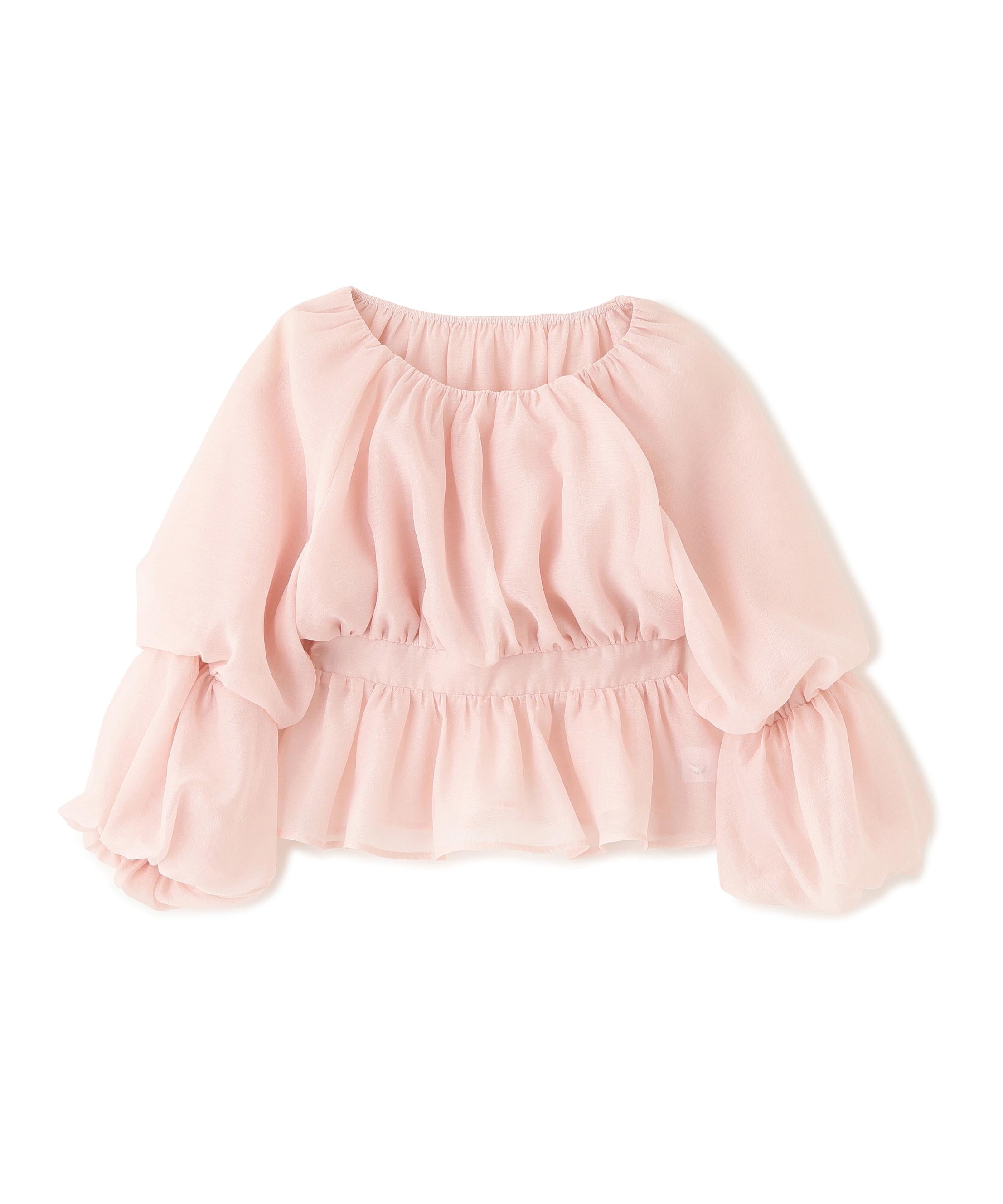 シアーギャザーペプラムブラウス ピンク