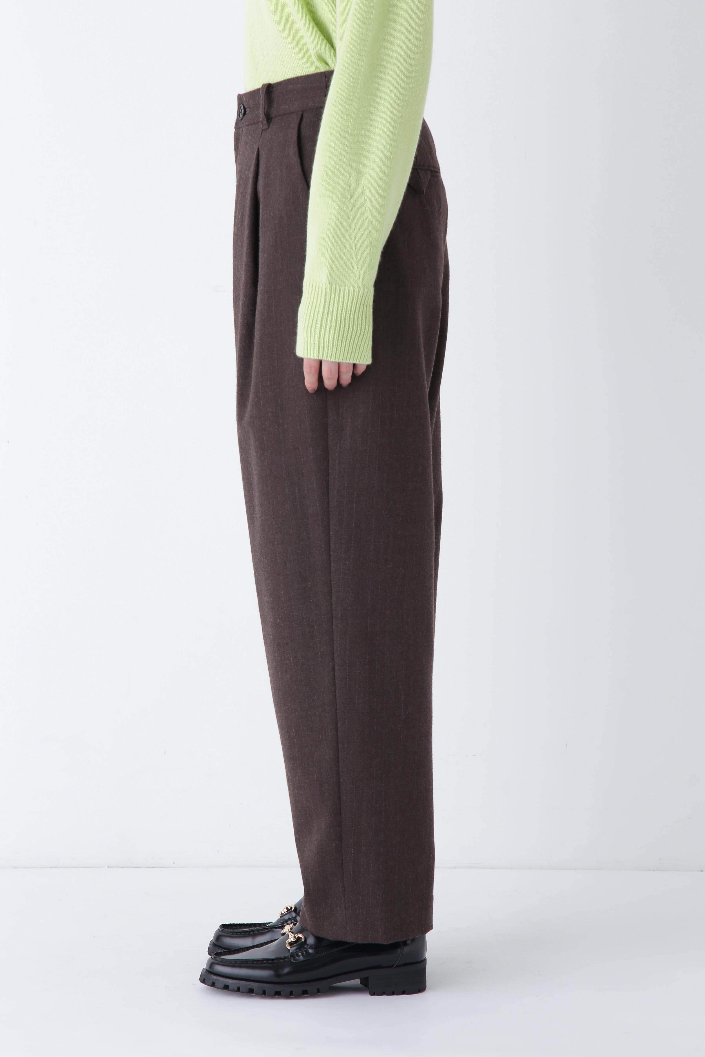 ◆ウールフラノワイドテーパードパンツ ブラウンストライプ3