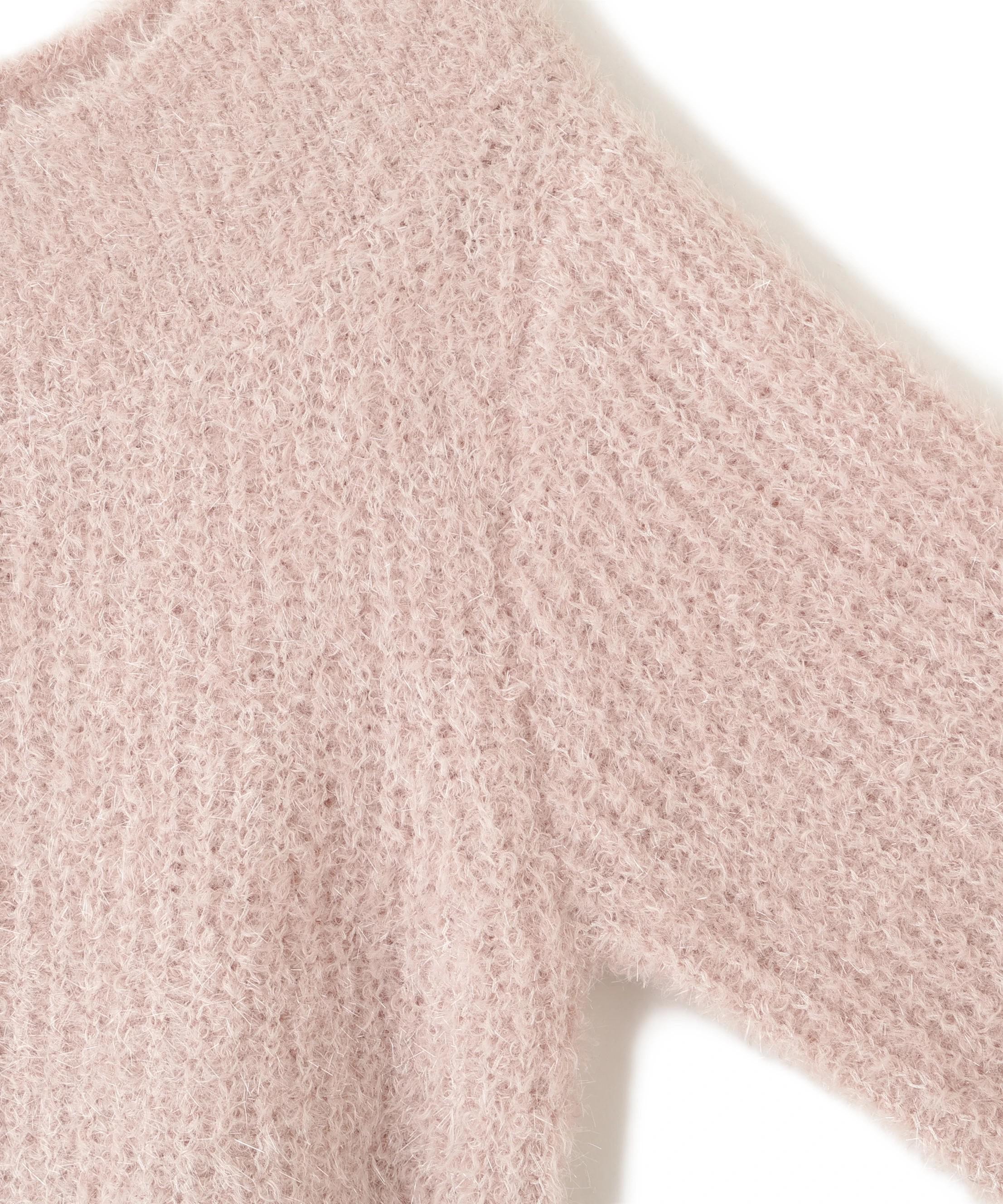 フィルムラメオフショルニット ピンク