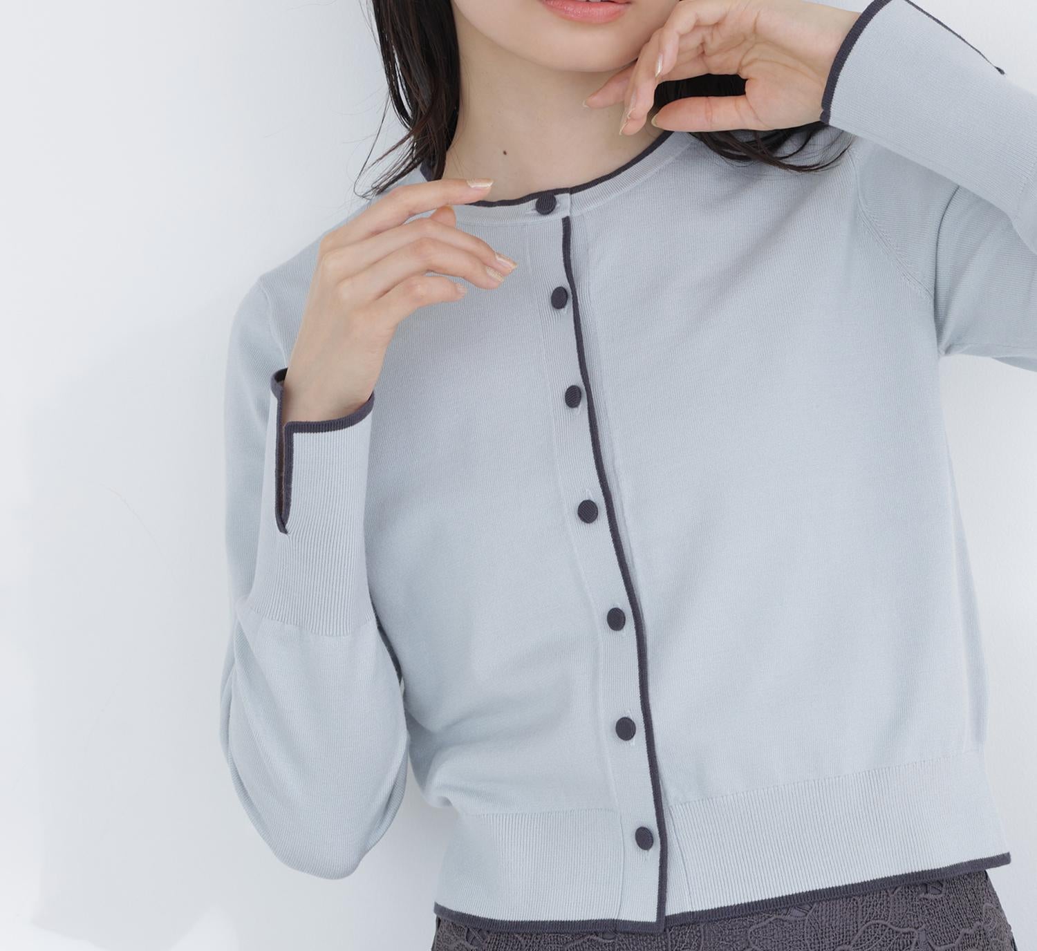 クルミボタンバイカラーアンサンブル グリーン系2