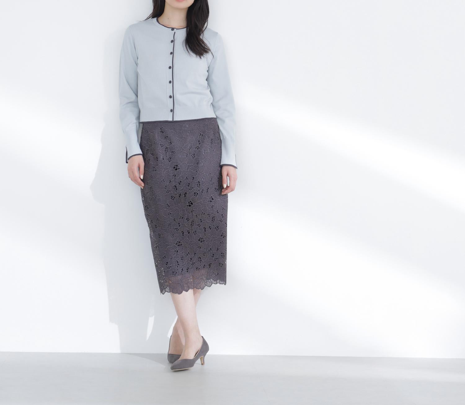 クルミボタンバイカラーアンサンブル グリーン系2