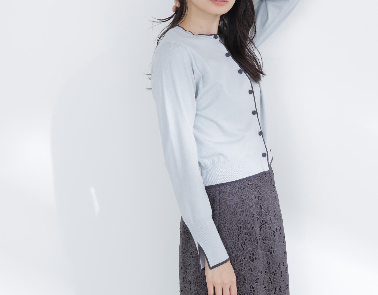 クルミボタンバイカラーアンサンブル グリーン系2