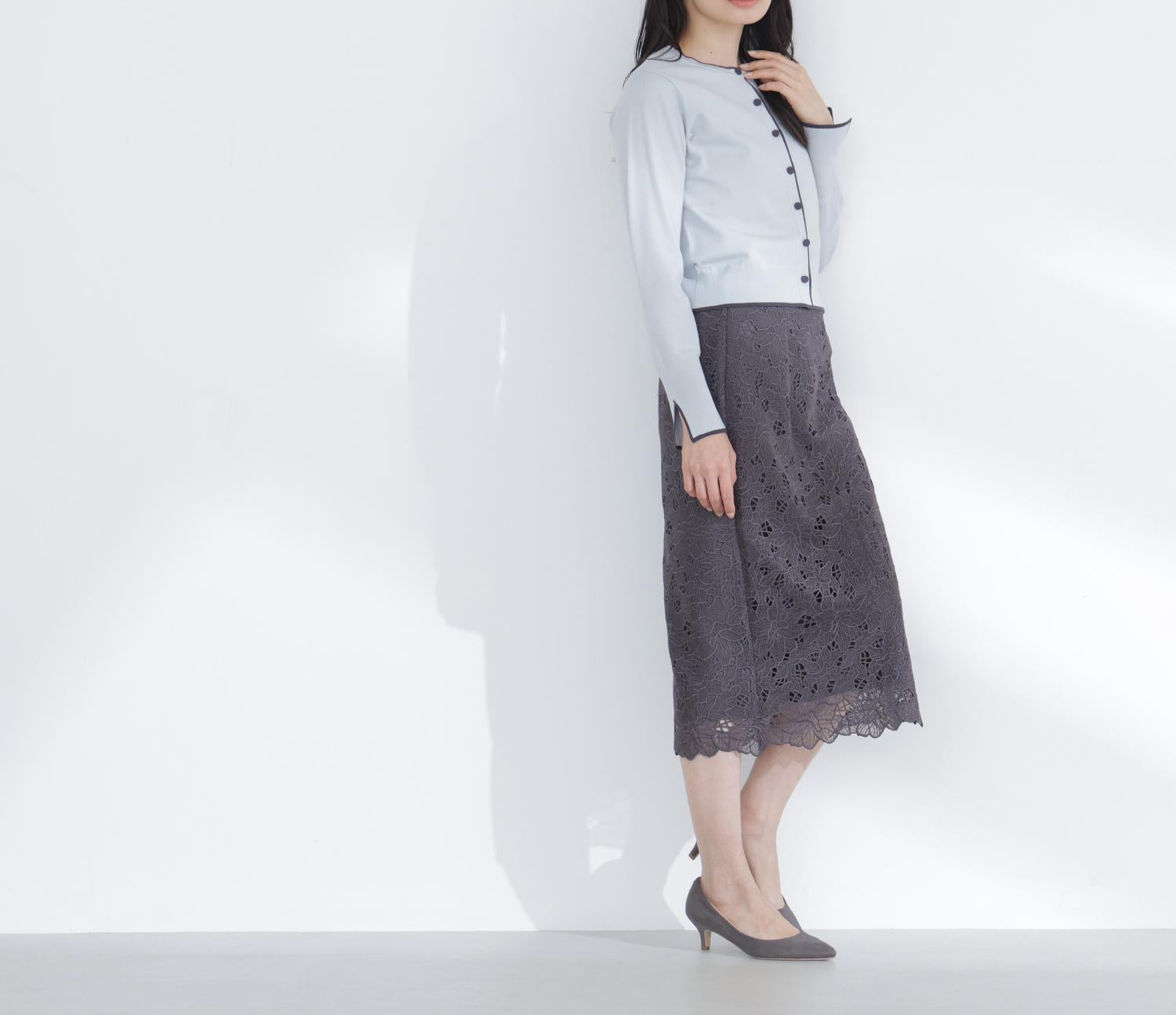 クルミボタンバイカラーアンサンブル グリーン系2