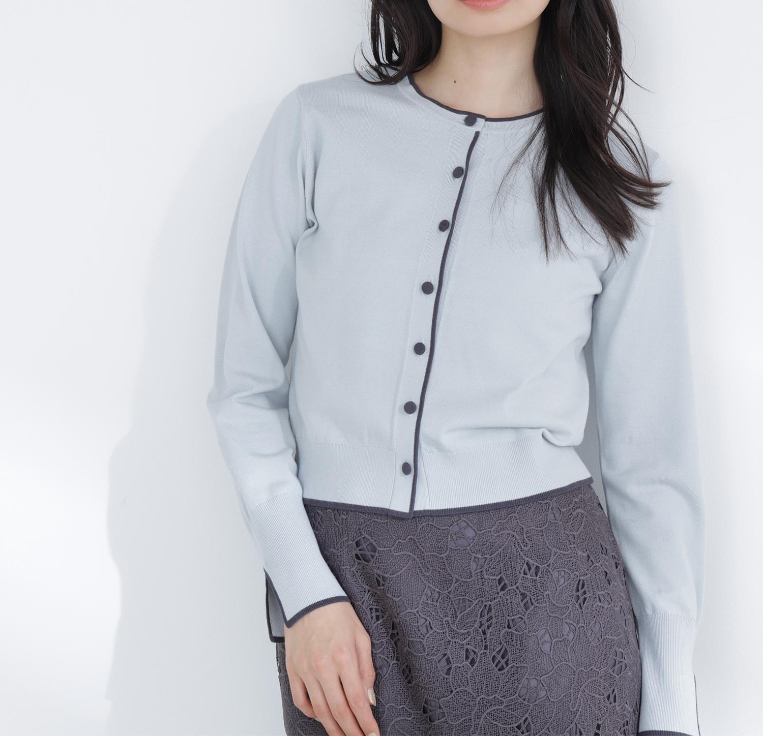 クルミボタンバイカラーアンサンブル グリーン系2