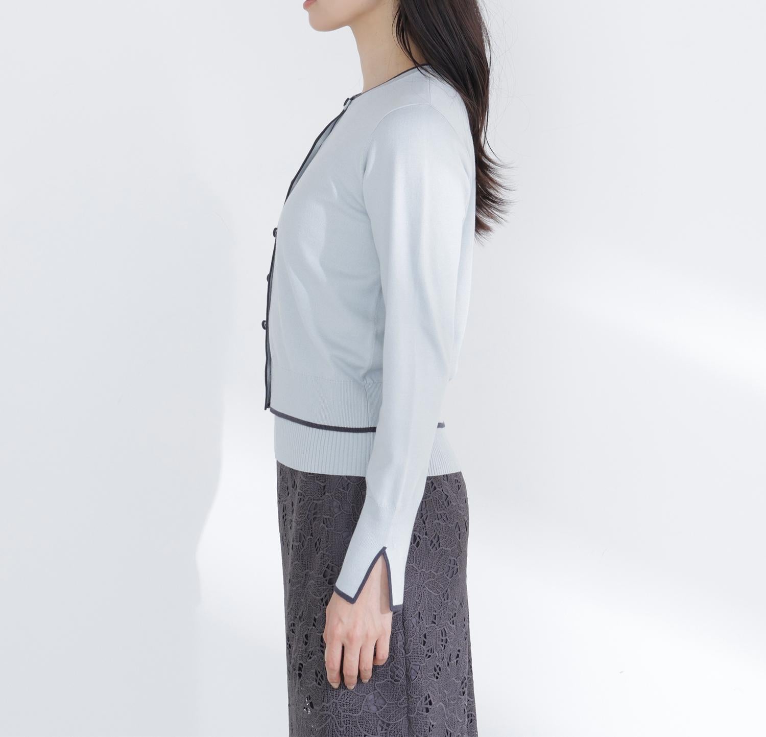 クルミボタンバイカラーアンサンブル グリーン系2