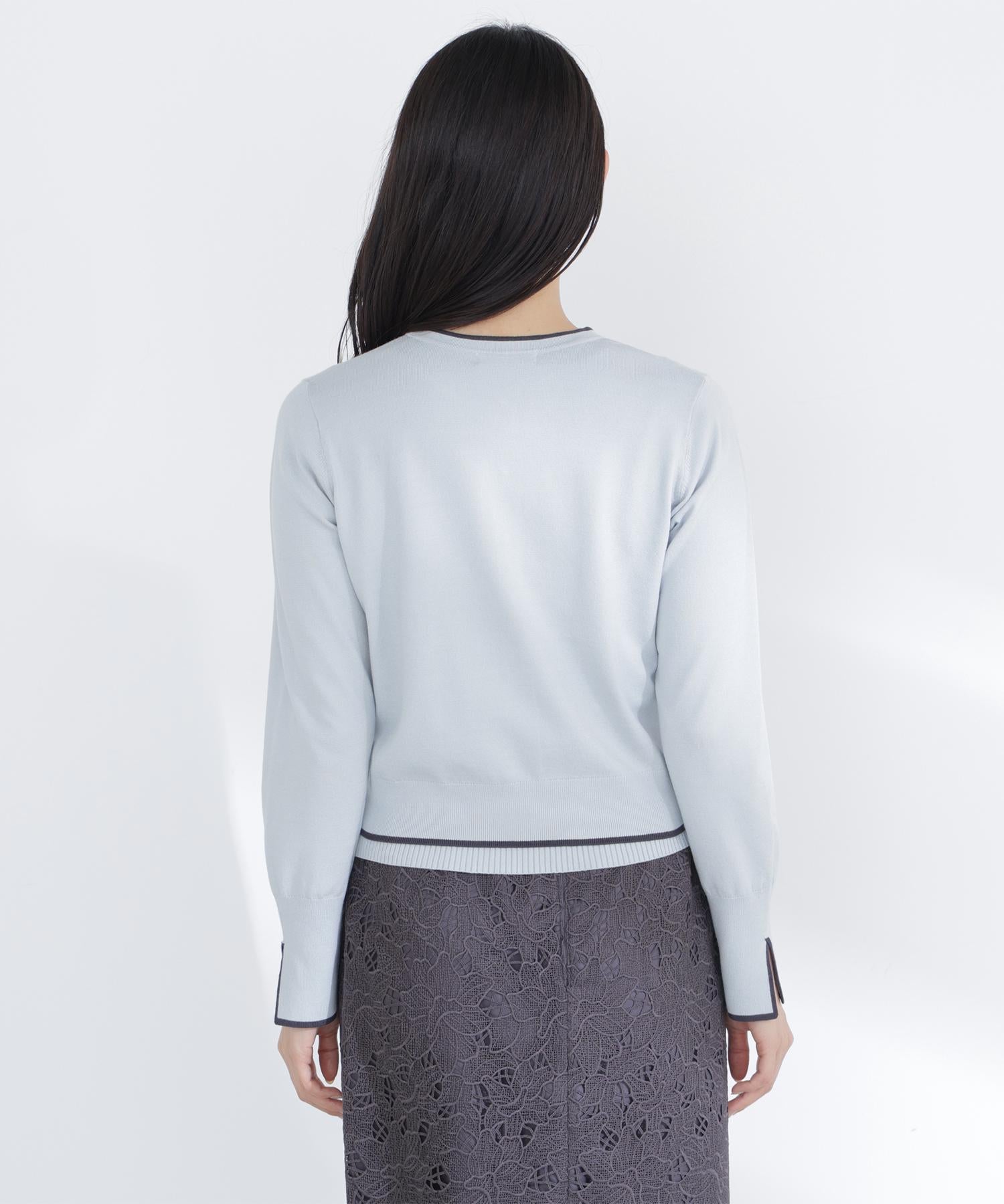 クルミボタンバイカラーアンサンブル グリーン系2