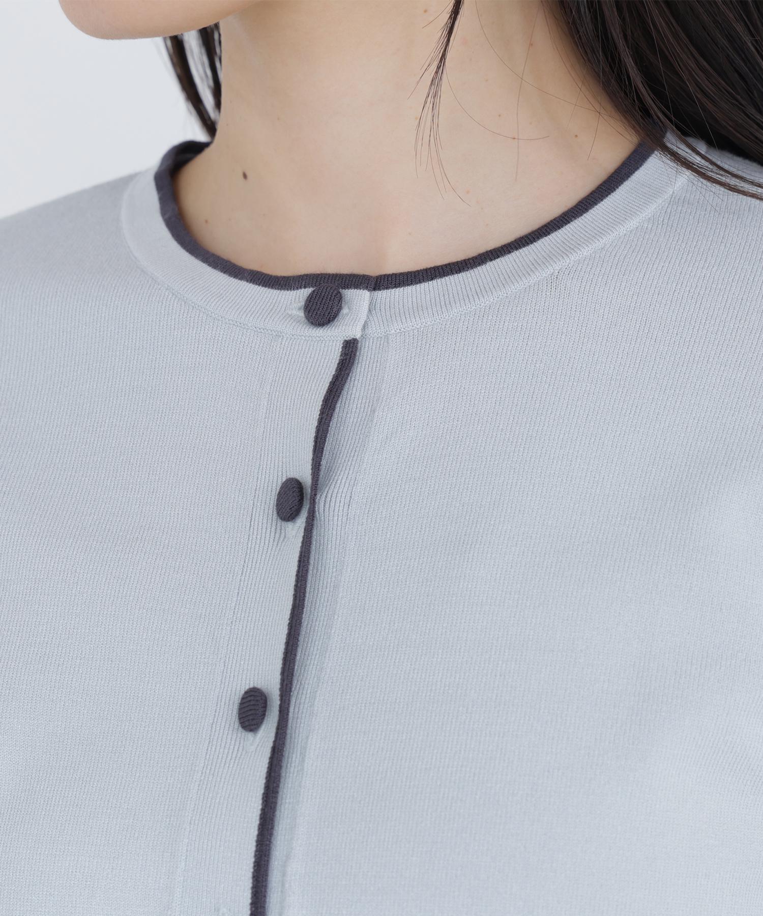 クルミボタンバイカラーアンサンブル グリーン系2