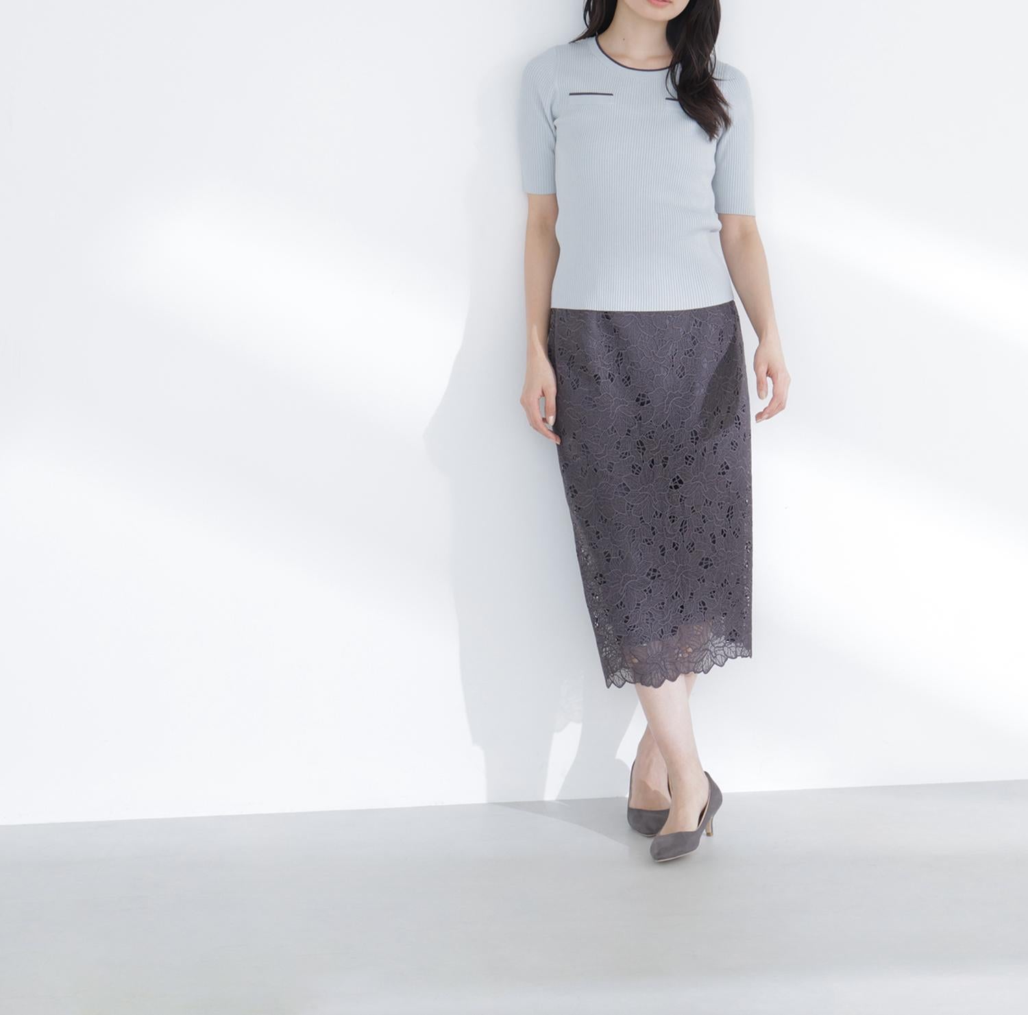 クルミボタンバイカラーアンサンブル グリーン系2